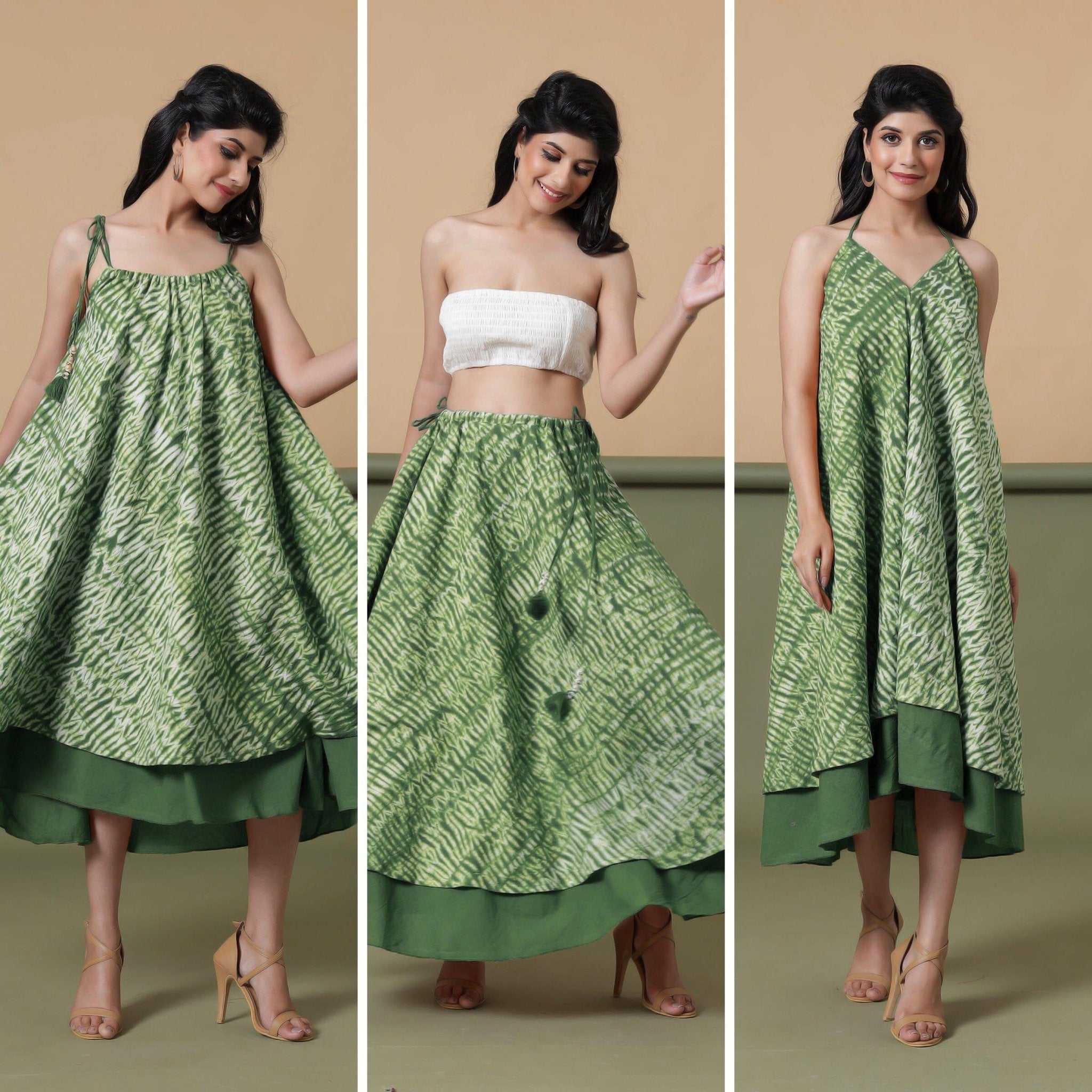 Forest Green Tie-Dye Asymmetrical Cotton Maxi Dress main image 1