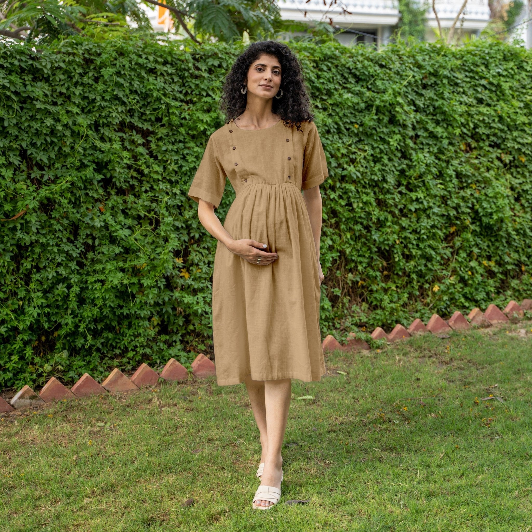 beige maternity dress Nursing Friendly MARION Sarah Empire 2 (M) / sheen jersey that glides effortlessly over pregnancy curves Anastasia Maternity Gown (Gold Dust)