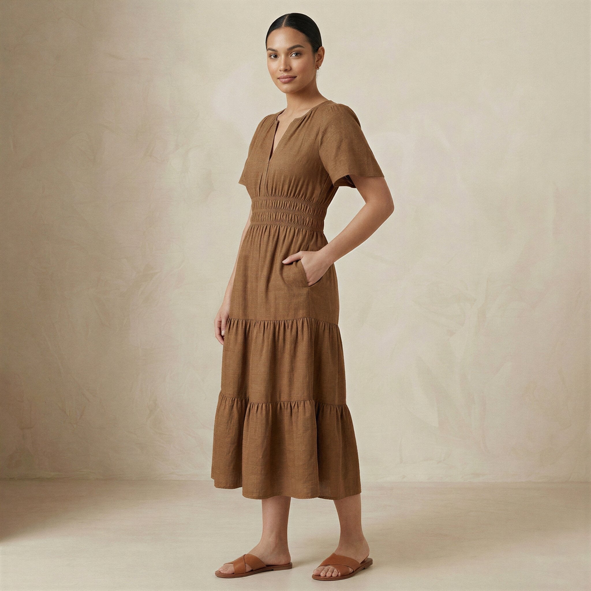 white christmas dresses Buy Beige Cotton Flutter Sleeve Tie-Back Tiered Midi Dress Online at  SeamsFriendly