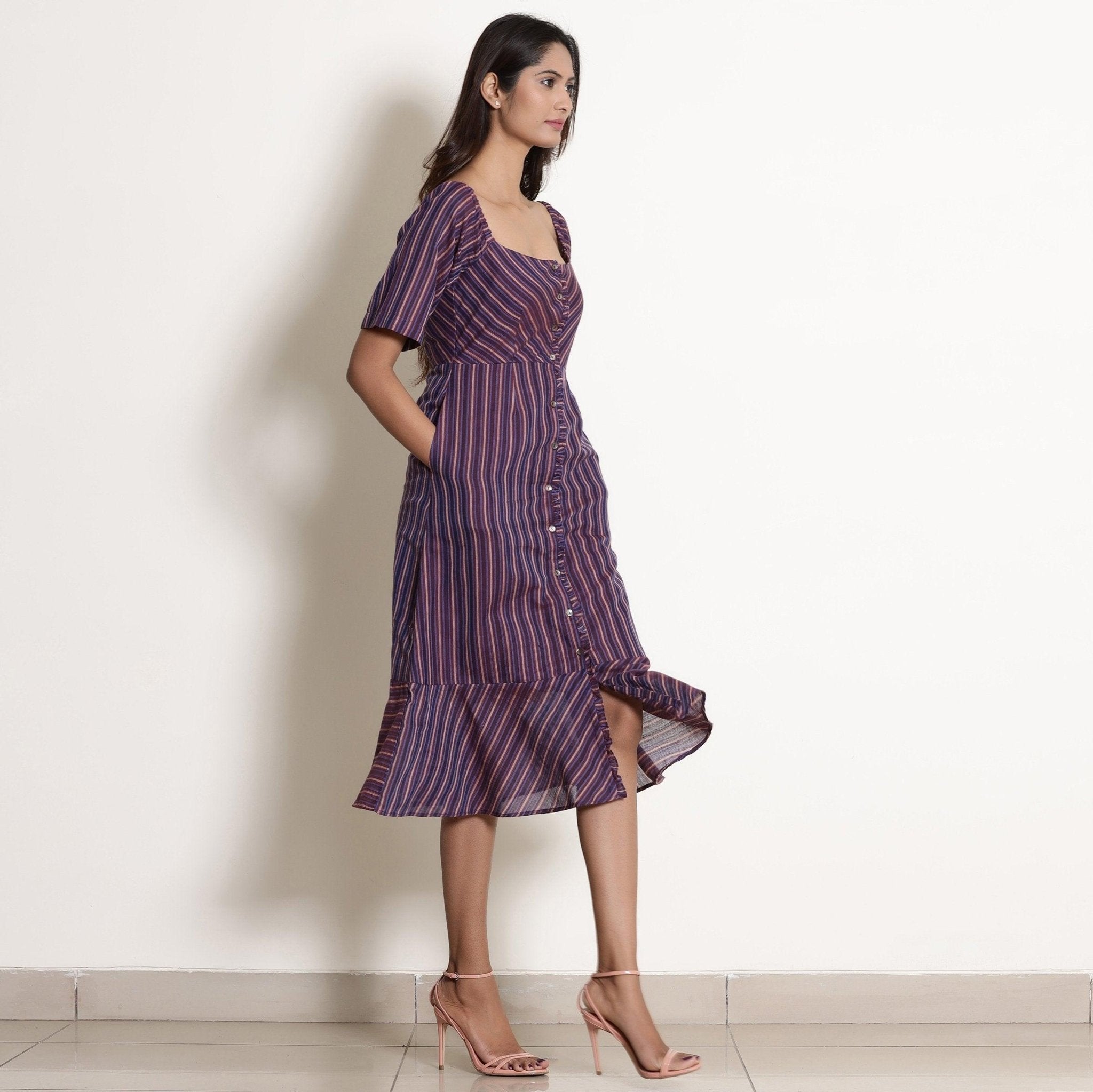 cotton striped midi dress Berry Wine Warm Cotton Striped Midi Dress 60