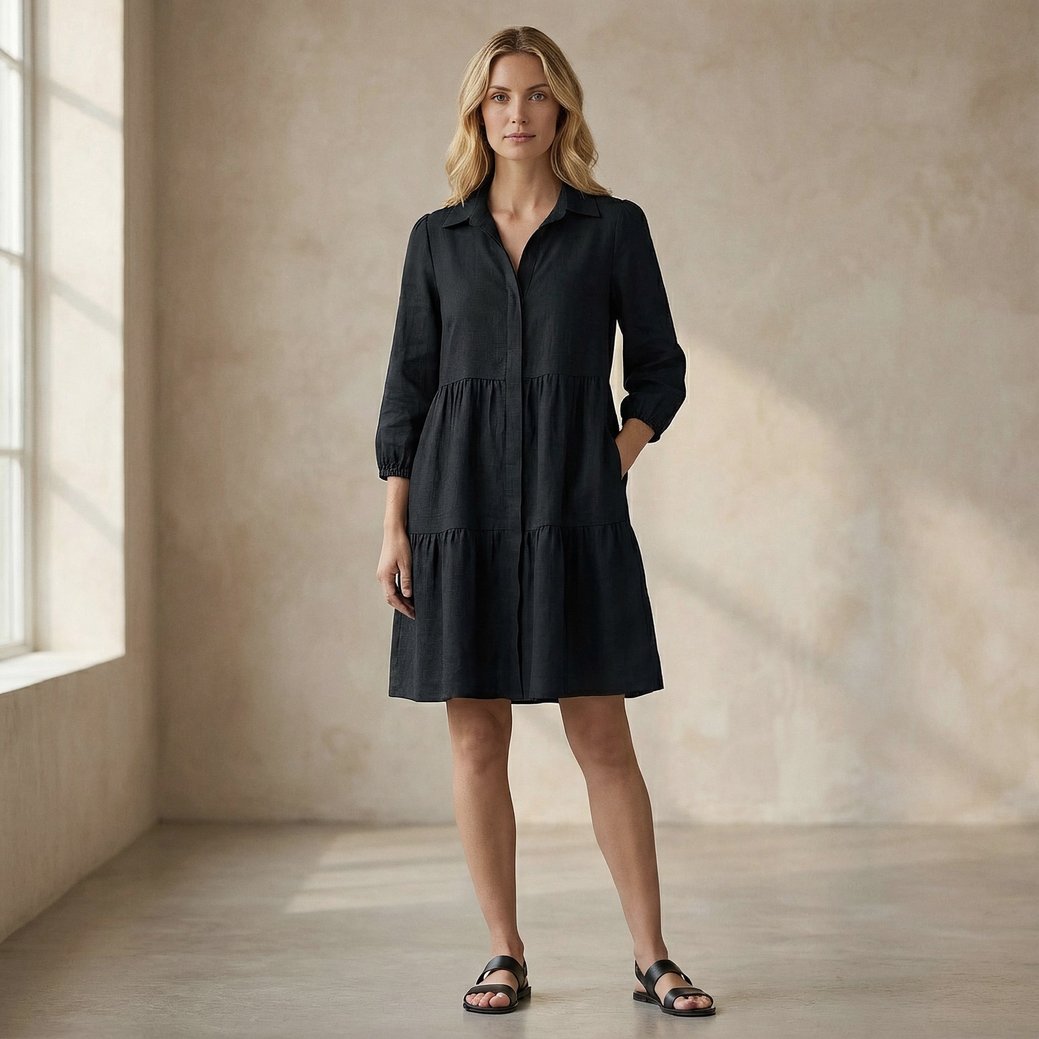 cotton mini shirt dress COS Women's Flared Mini Shirt Dress in Black | Cotton