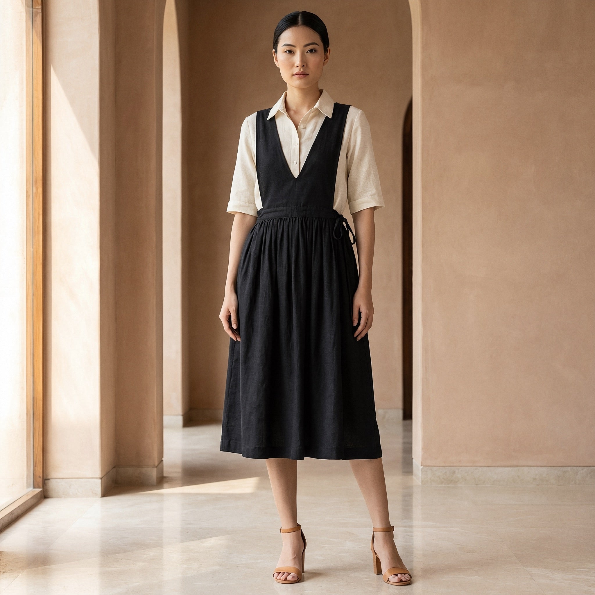 100 cotton wrap dress Black 100% V-Neck Pinafore Midi 38