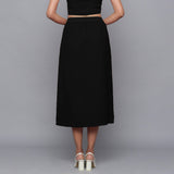 Black Warm Cotton Corduroy Button-Down Midi Skirt