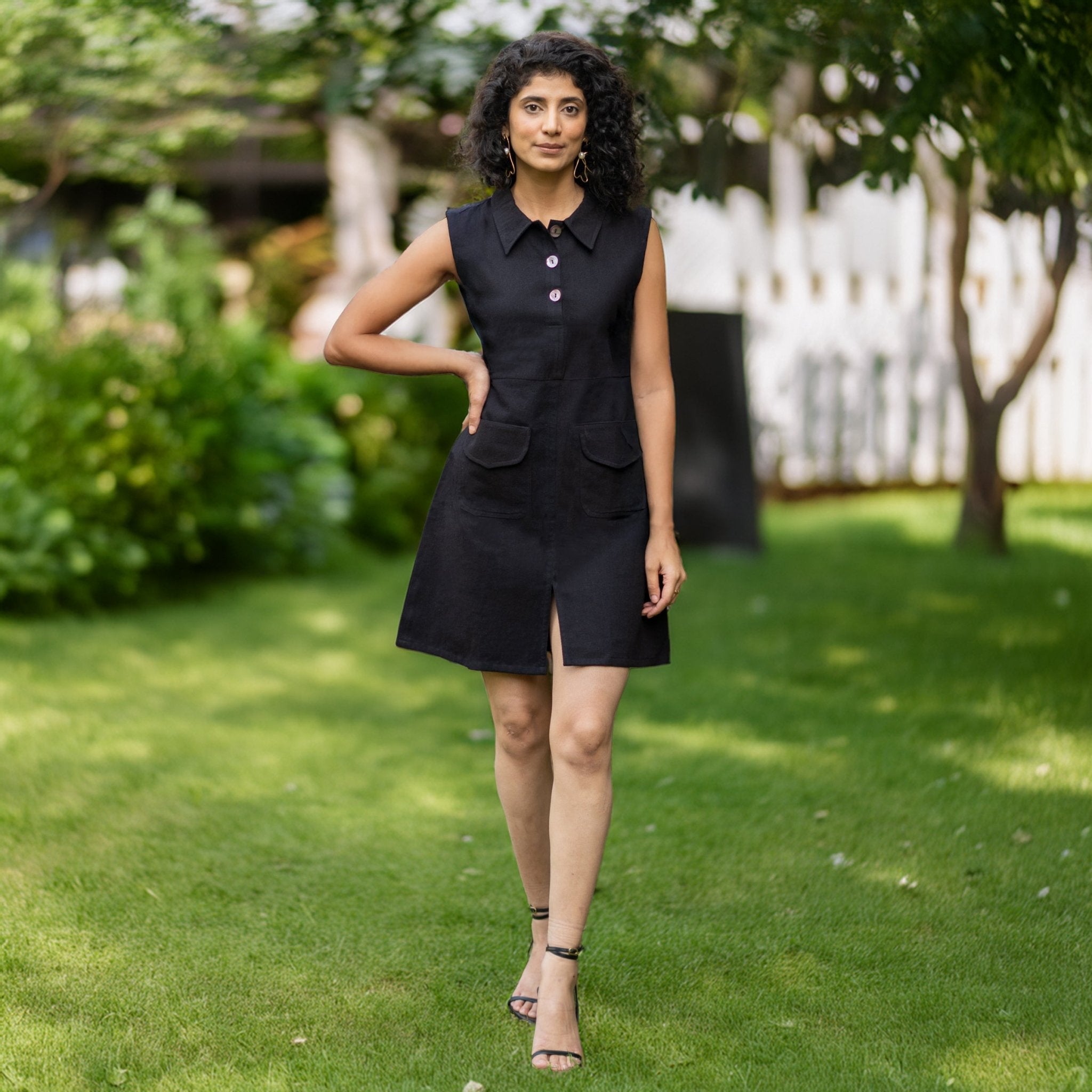 Black Warm Cotton Flannel A-Line Sleeveless Short Dress 26