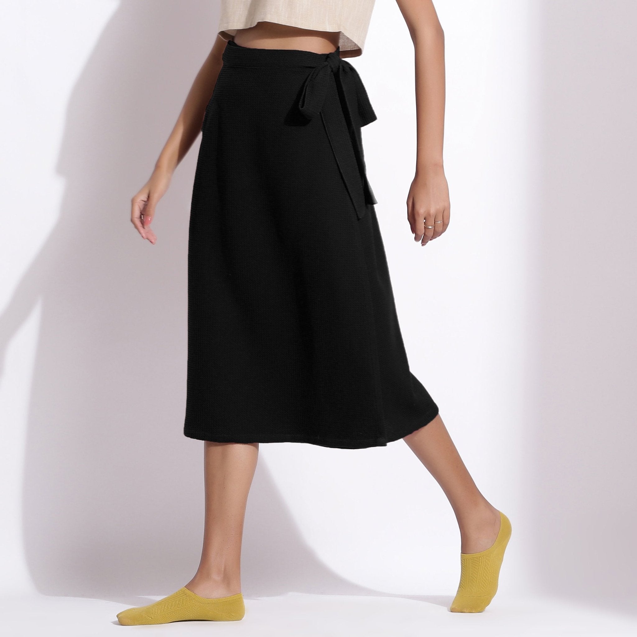 ENOF 黒 wrap skirt サイズ1 Buy Black Warm Cotton Waffle Midi Wrap Skirt Online at SeamsFriendly