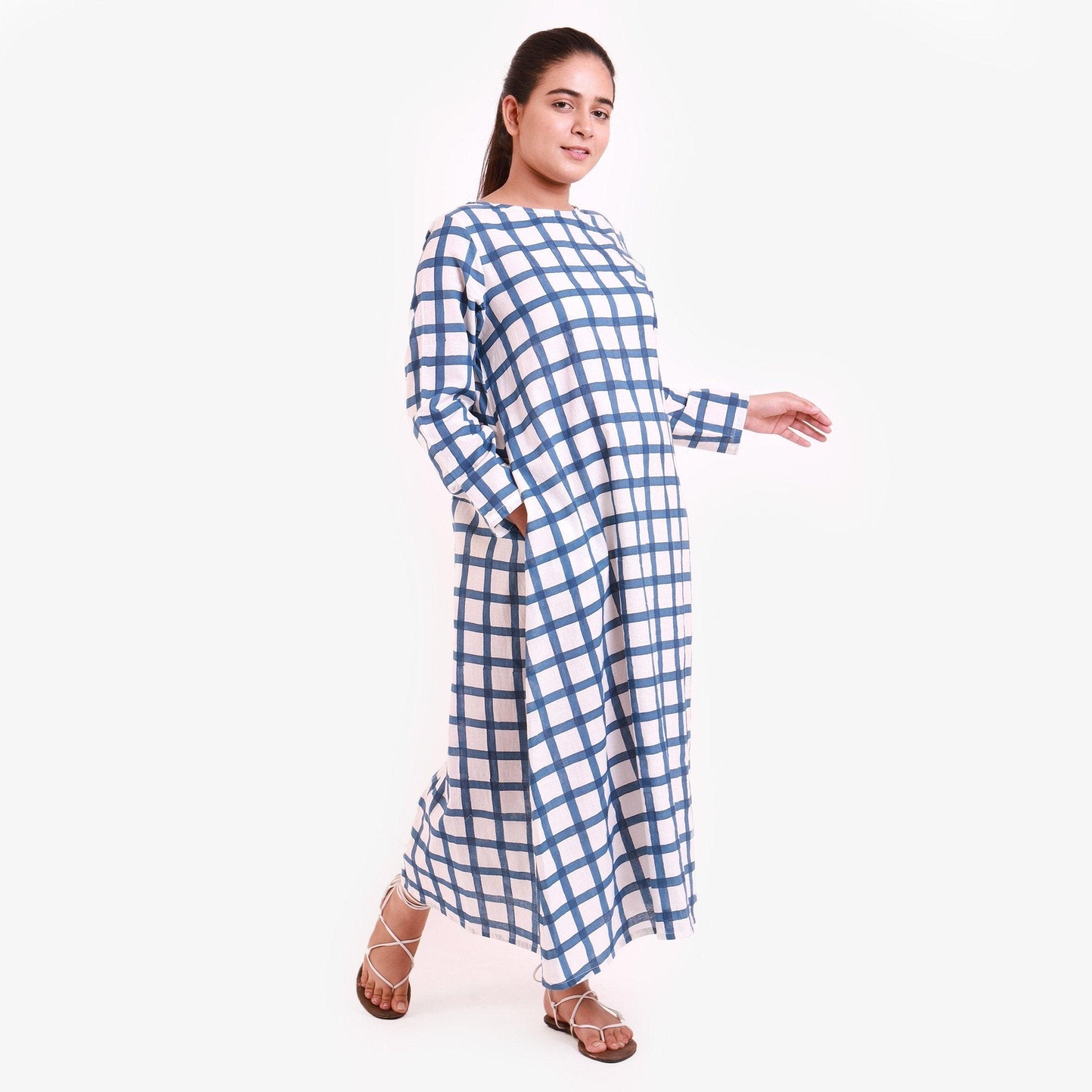 Blue Hand Block Printed Cotton Maxi Dress 64" / Tall (5'7" and above) Blue Hand Block Printed Cotton Maxi Dress 64" / Tall (5'7" and above)