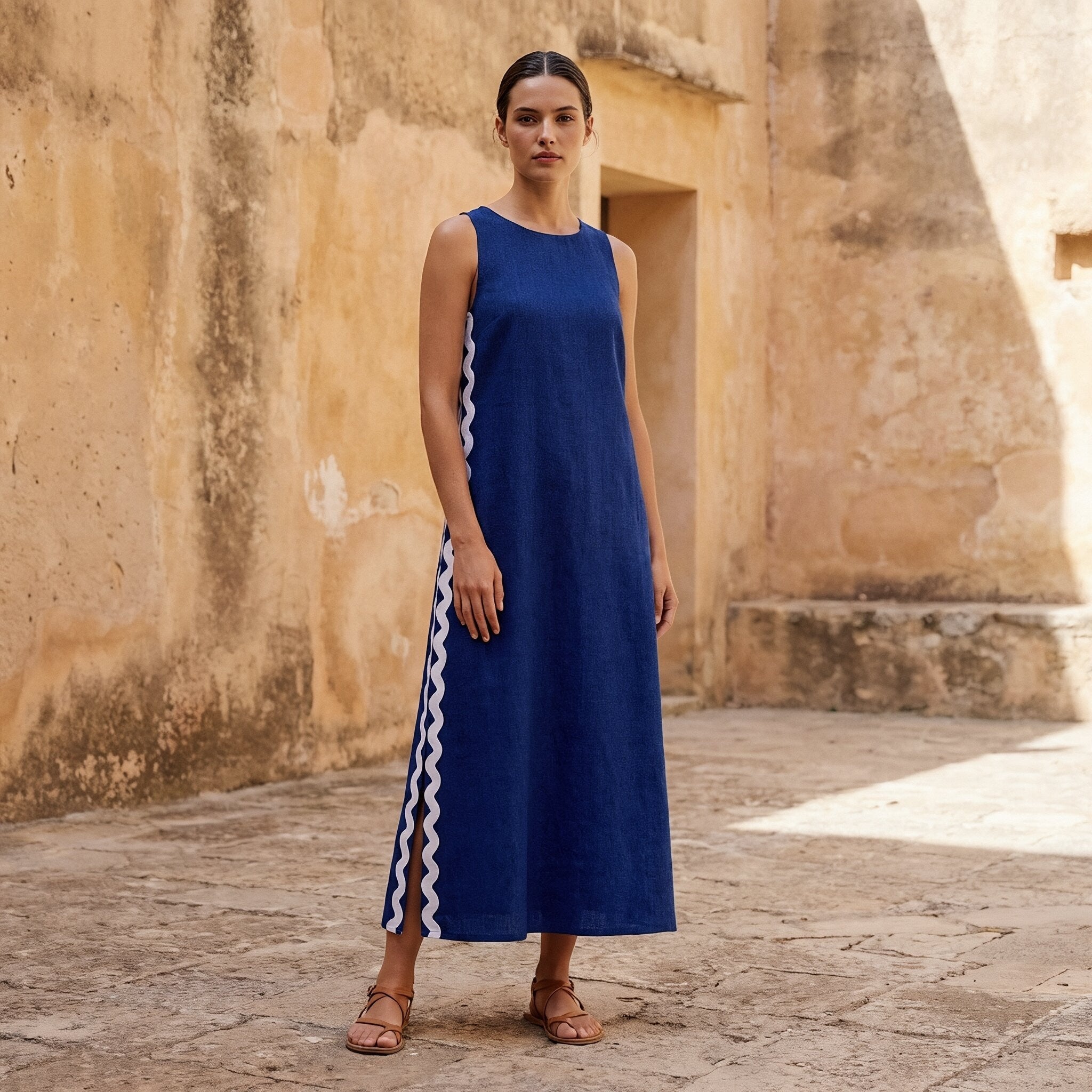 cotton maxi shift dress Women Casual Cotton Linen Sleeveless Crew Neck Plain Maxi Dress Ruffle Shift  Dress Flowy Beach Summer Long Tank Loose and Comfortable by Awwp Gold Xl