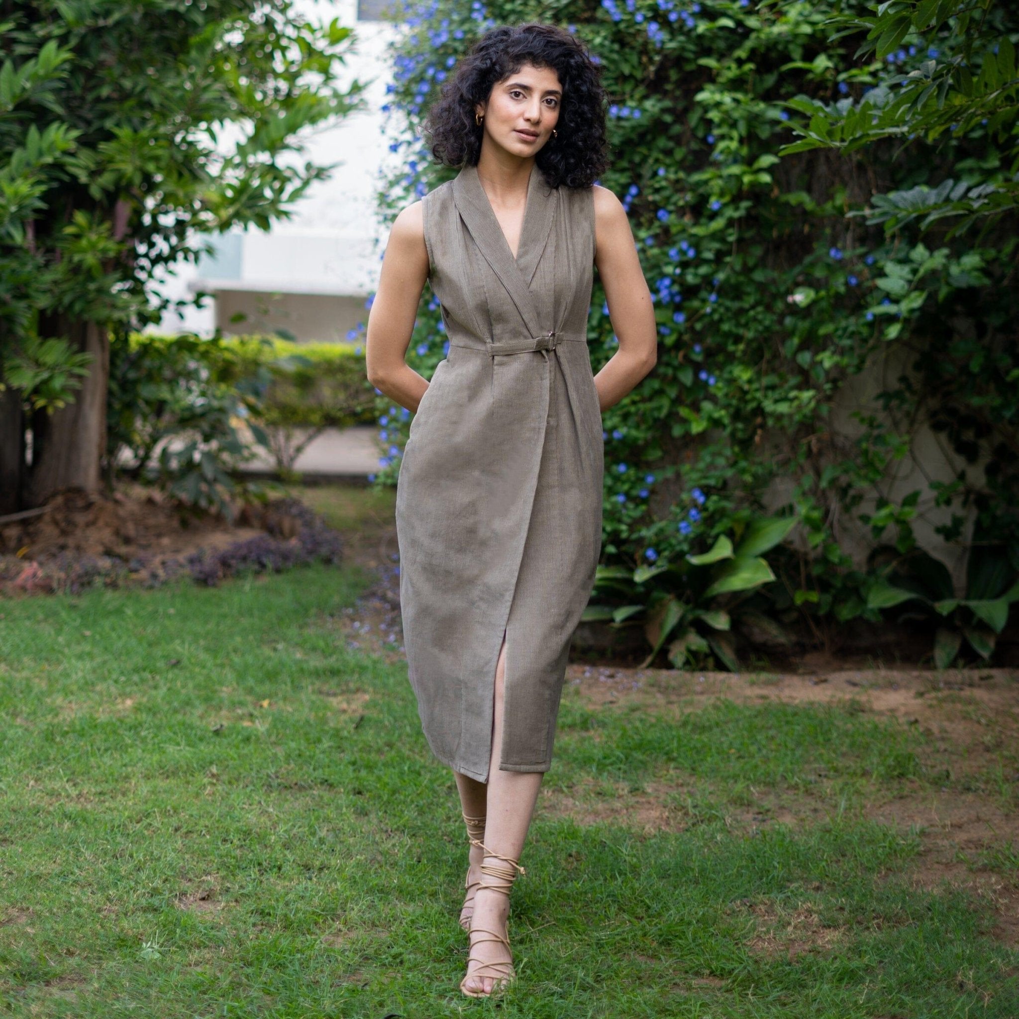 midi blazer dress Bronze Grey Warm Cotton Corduroy Sleeveless 70