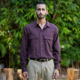 Brown Cotton Flax Front Pocket Full Sleeve Shirt