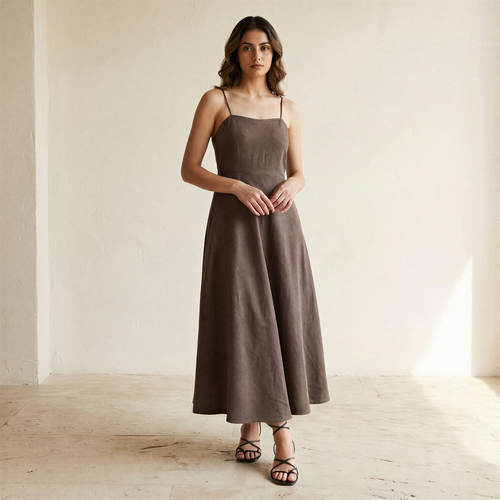 brown ankle length dress Cotton Linen Flared Sundress Color:Optional (ivory/ivory) Lavetir sells a large Night out Wedding, Bridesmaid and Prom
