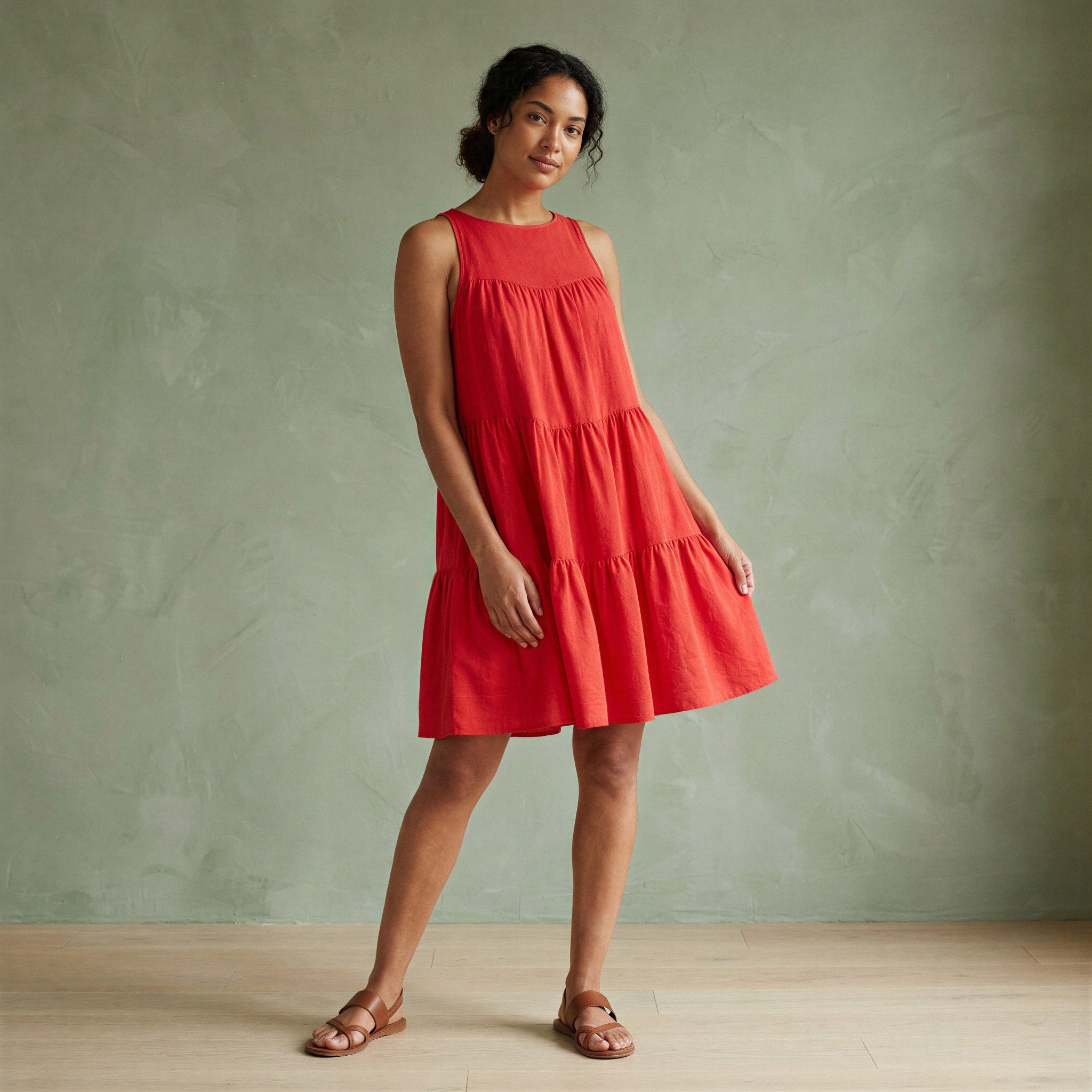cotton tiered mini dress Cherry Red Cotton Tiered Mini Sundress 52