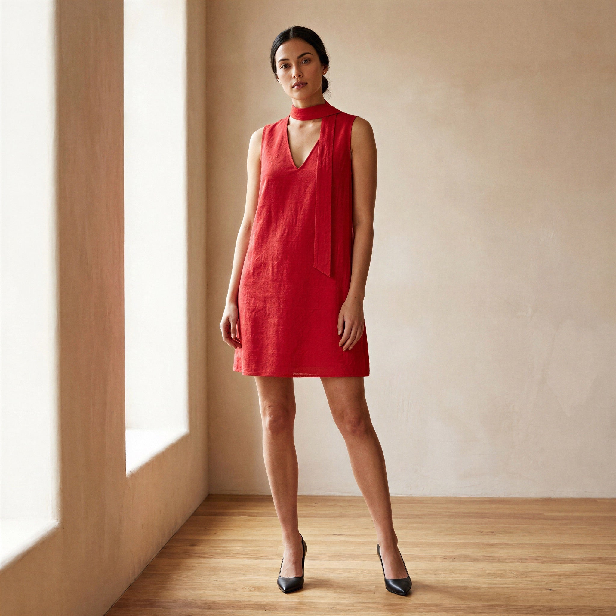 red shift dress v neck V-neck tunic dress,Red dress,loose linen pleated dress,long shift dress,linen maxi dress,plus size clothing,custom