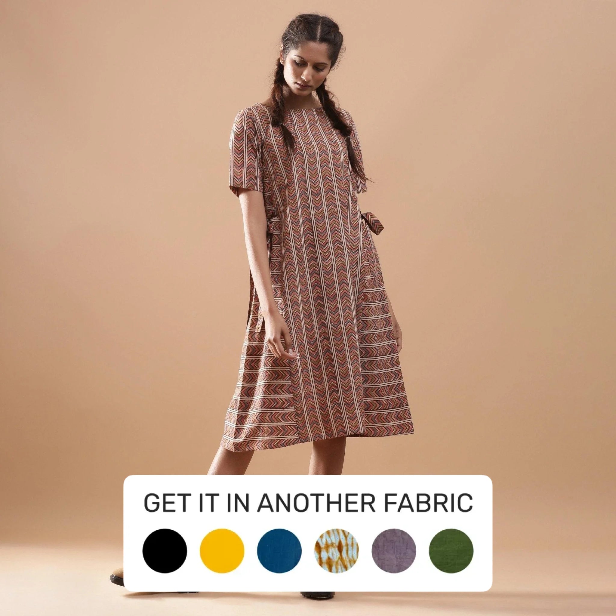 kalamkari midi dress Cotton Kalamkari Block Print Striped Flared Midi Dress