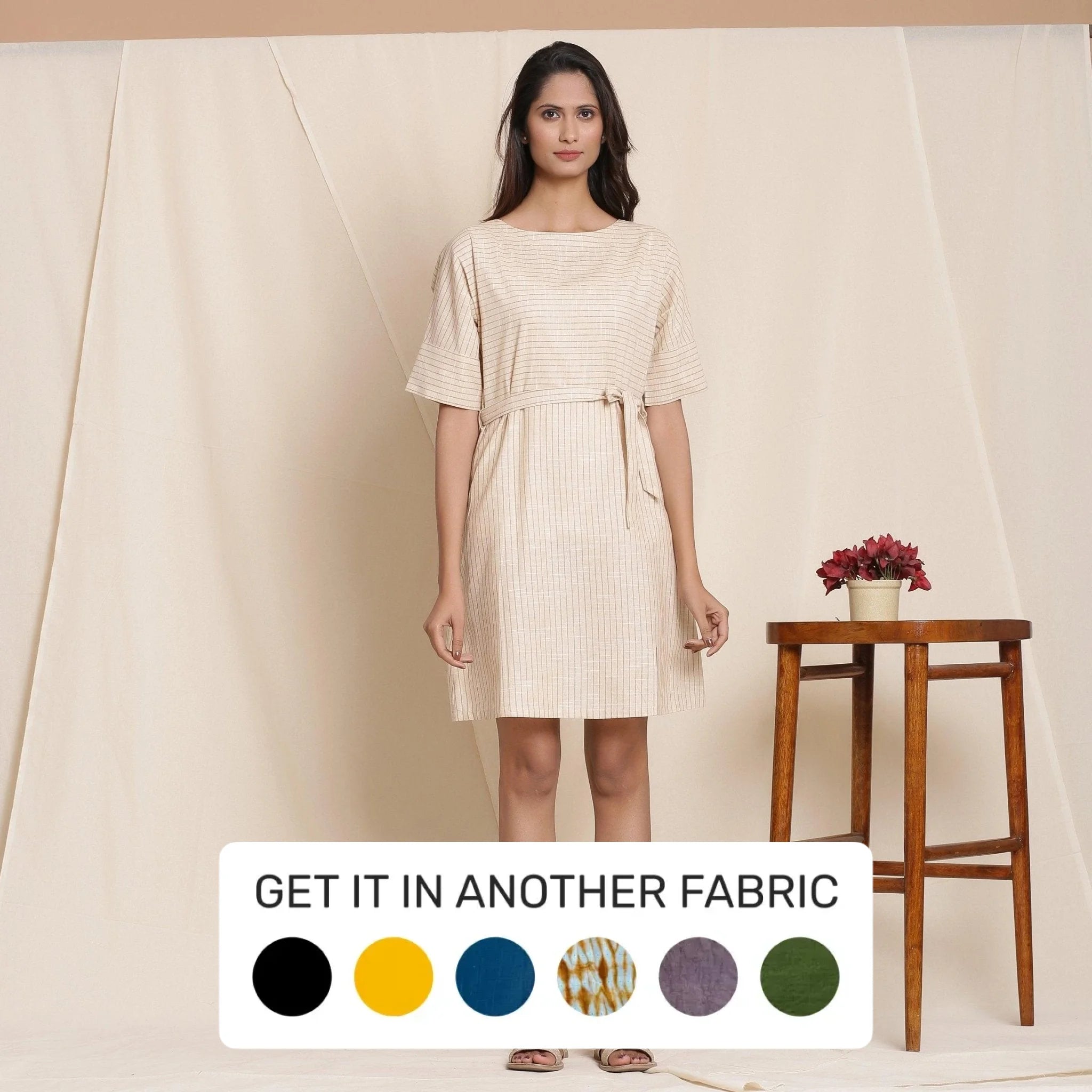 formal sack dress Dusk Beige Striped 100% Cotton Short SN:STD15876