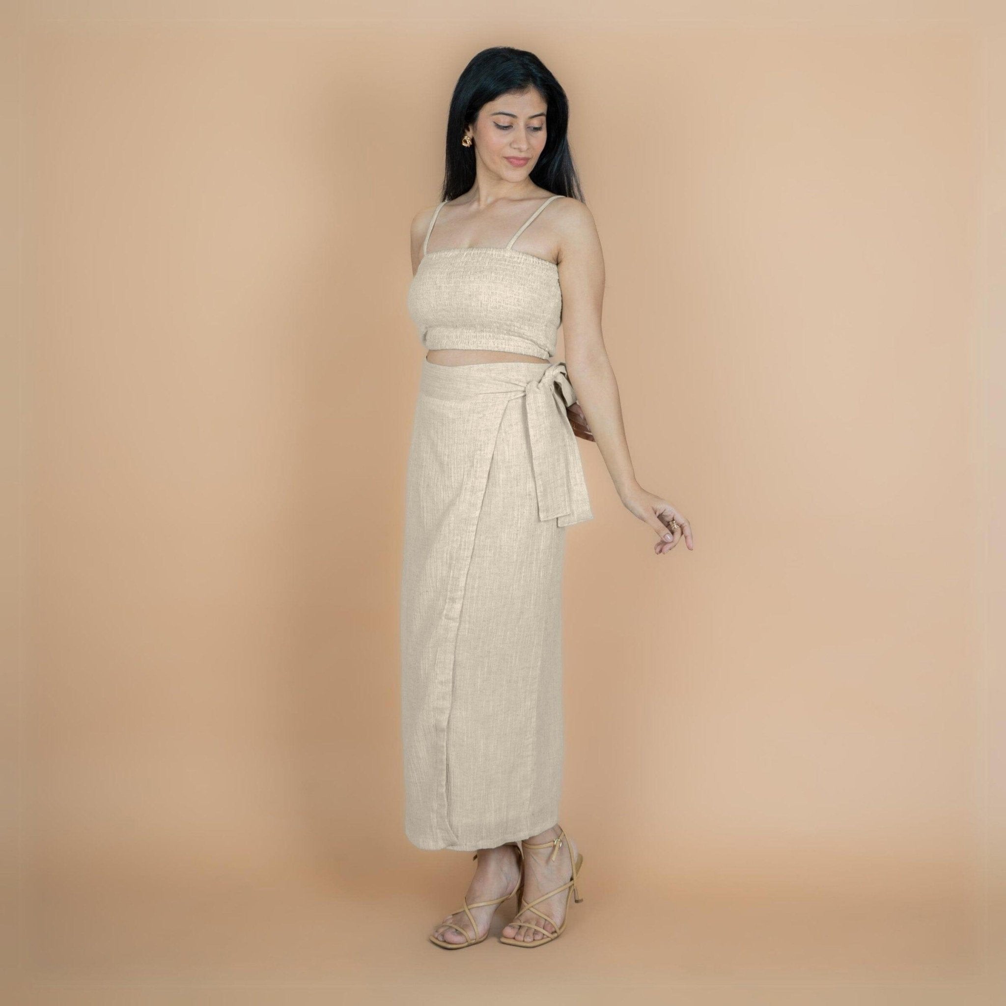 Buy Ecru Undyed Crinkled Cotton Flax High-Rise Maxi Wrap