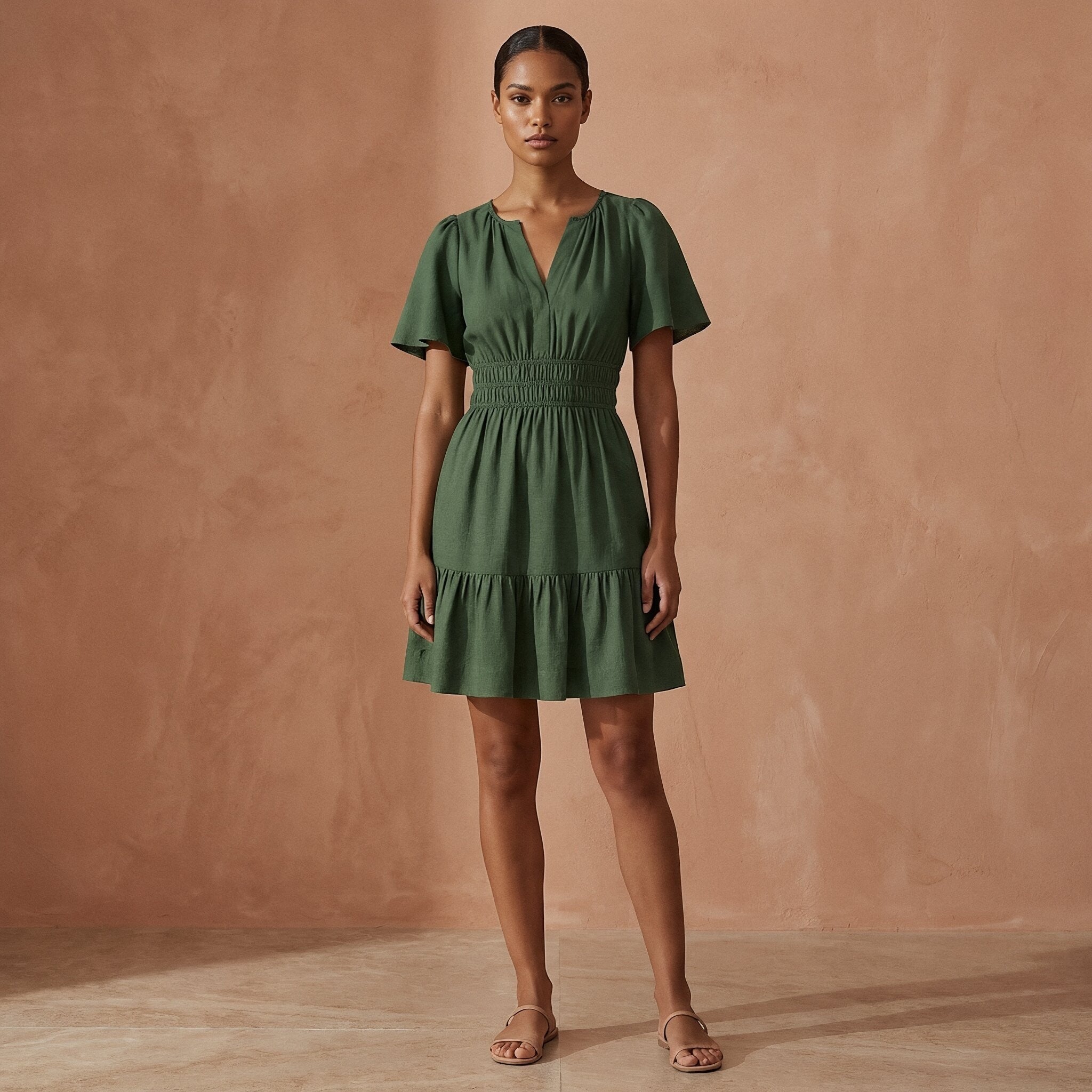 Forest Green Cotton Elasticated Short Tier Dress 60" / Custom Height (Free) Forest Green Cotton Elasticated Short Tier Dress 60" / Custom Height (Free)