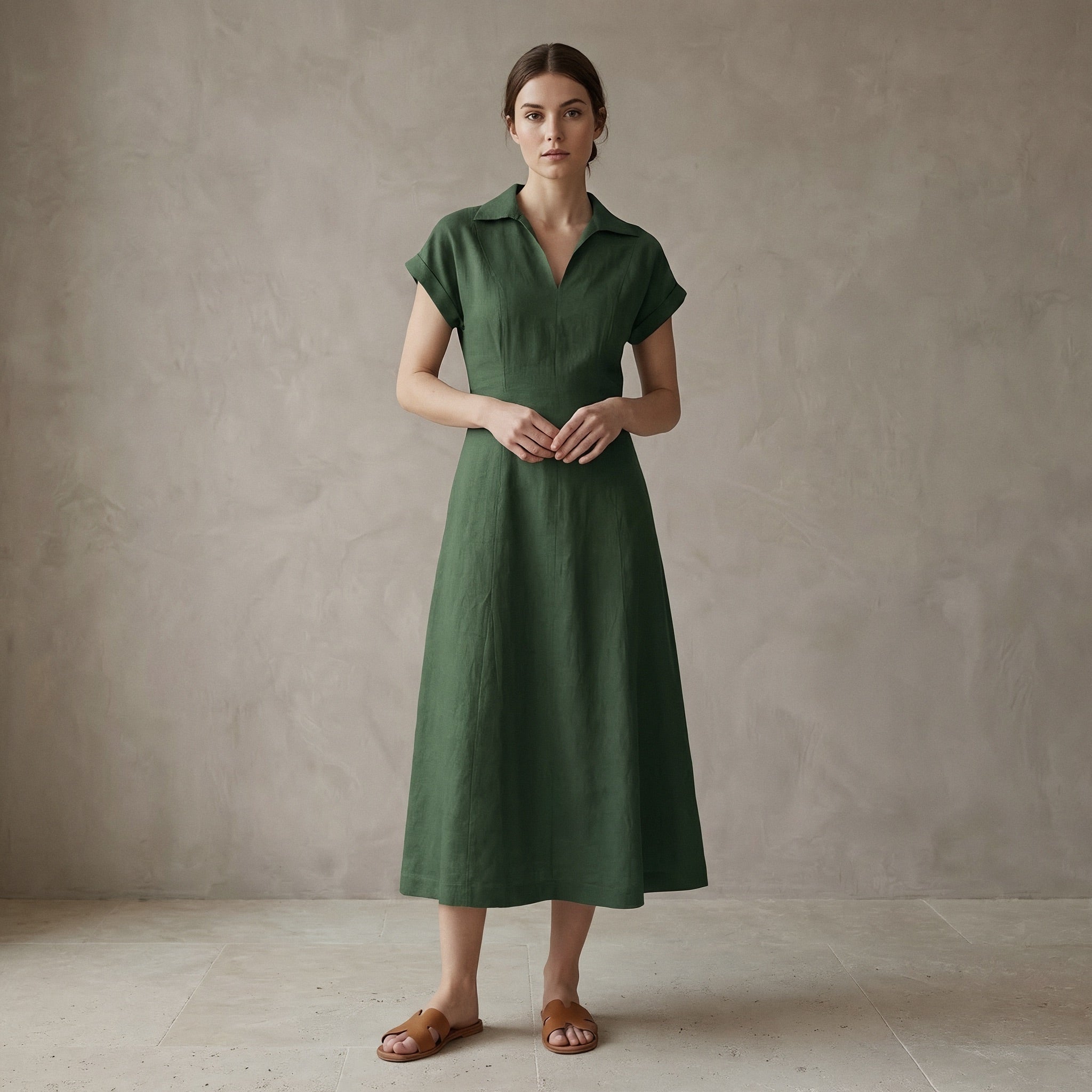 Buy Forest Green Cotton Paneled A-Line Midi Dress Online at SeamsFriendly Buy Forest Green Cotton Paneled A-Line Midi Dress Online at SeamsFriendly