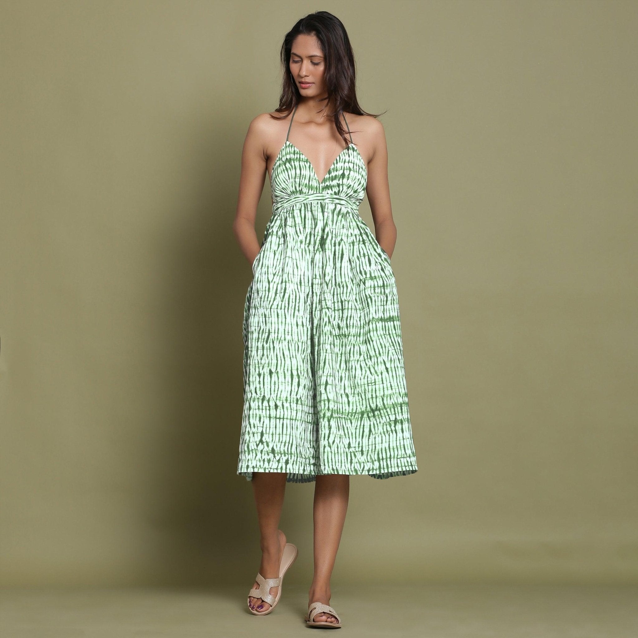 Forest Green Tie-Dye Asymmetrical Cotton Maxi Dress main image 0