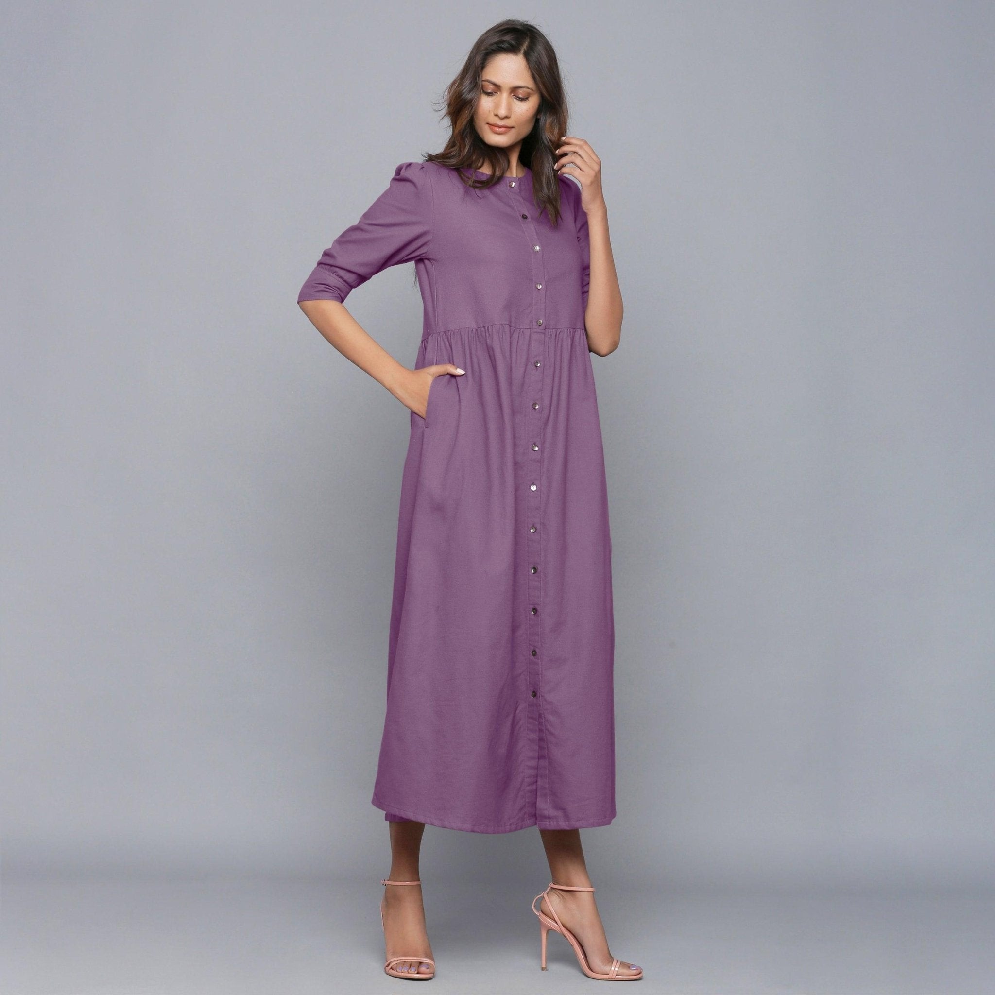 Grape Wine Warm Cotton Flannel Gathered Maxi Dress 34