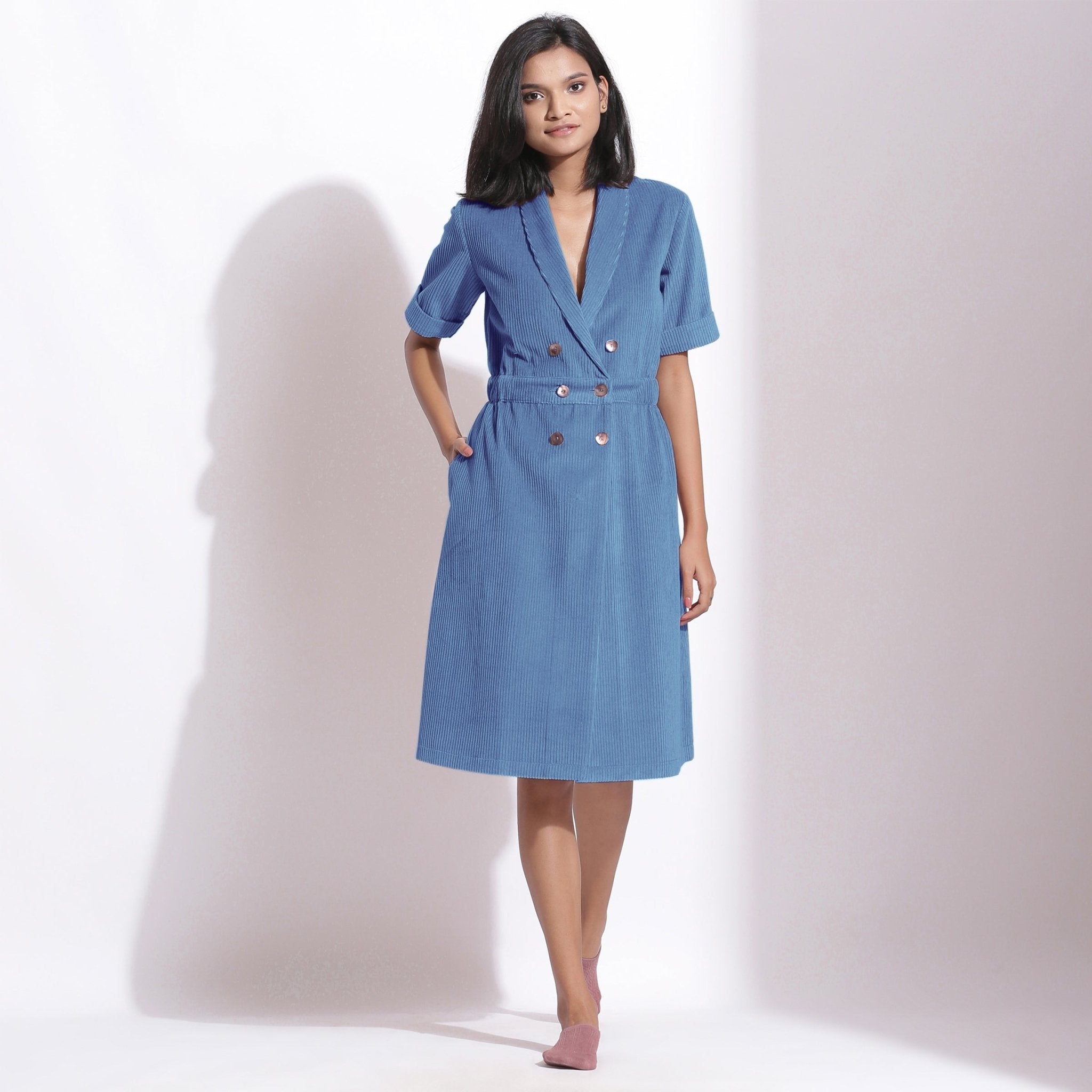 blue corduroy dress womens Ice Warm Cotton Knee Length Coat 40