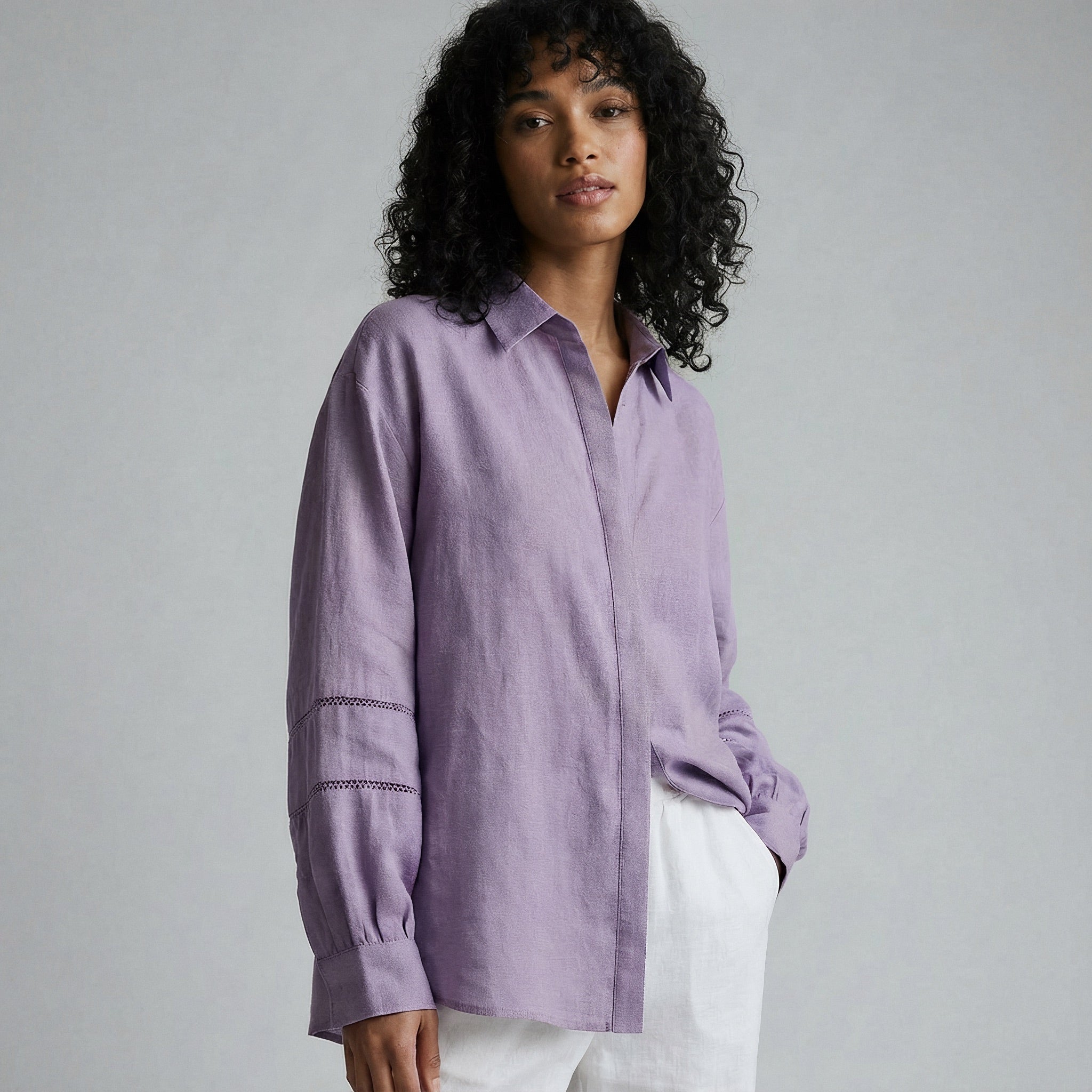 Lavender Cotton Linen Relaxed Button-Down Shirt 70 Lavender Cotton Linen Relaxed Button-Down Shirt 70