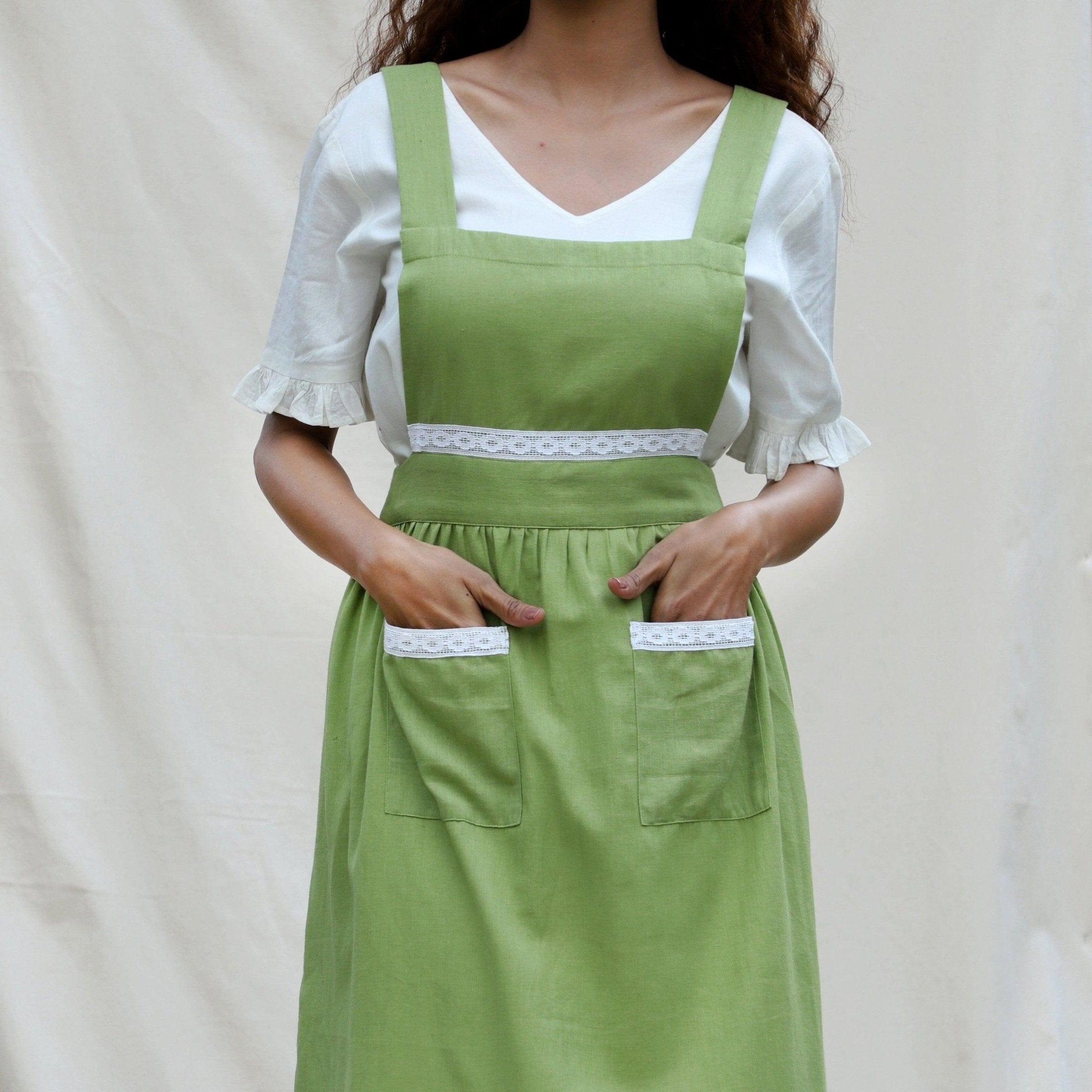 Light Green Cotton Flax Comfort Fit Apron 66