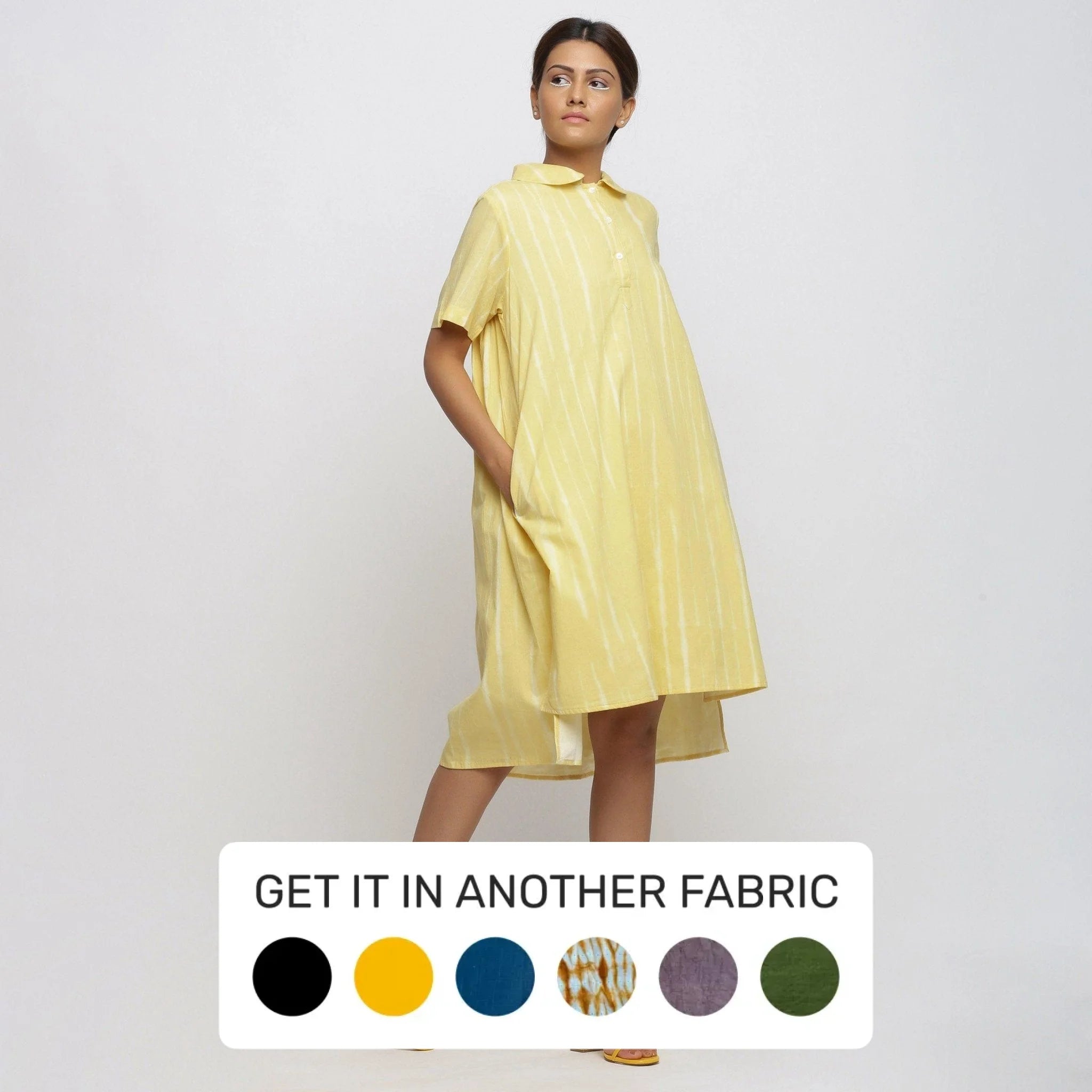 Light Yellow Hand Tie-Dye Cotton Knee Length Peter Pan Dress Light Yellow Hand Tie-Dye Cotton Knee Length Peter Pan Dress