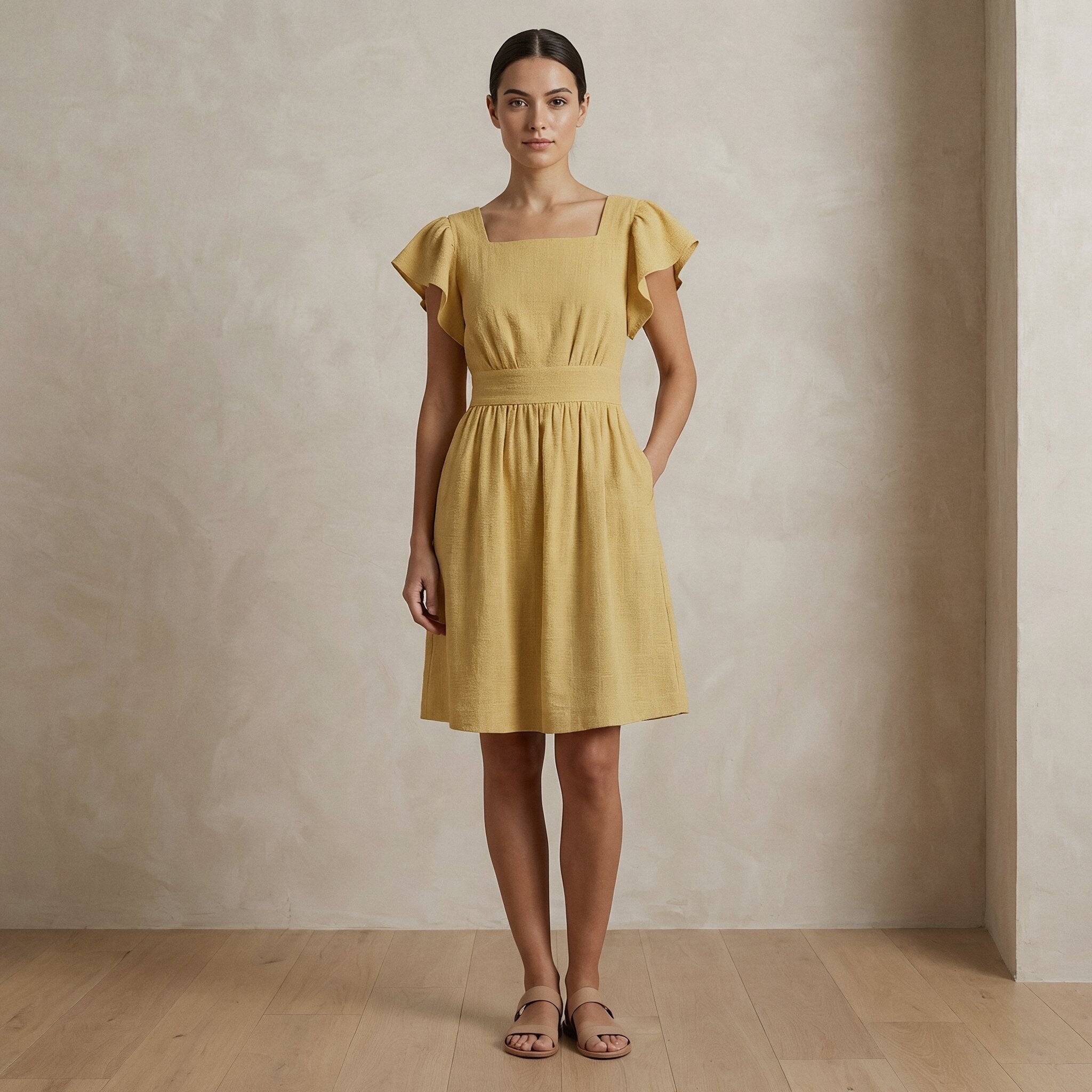 pale yellow knee length dress Dresstells Women Elegant A-Line Knee-Length Yellow Cocktail Dress with Cap Sleeves