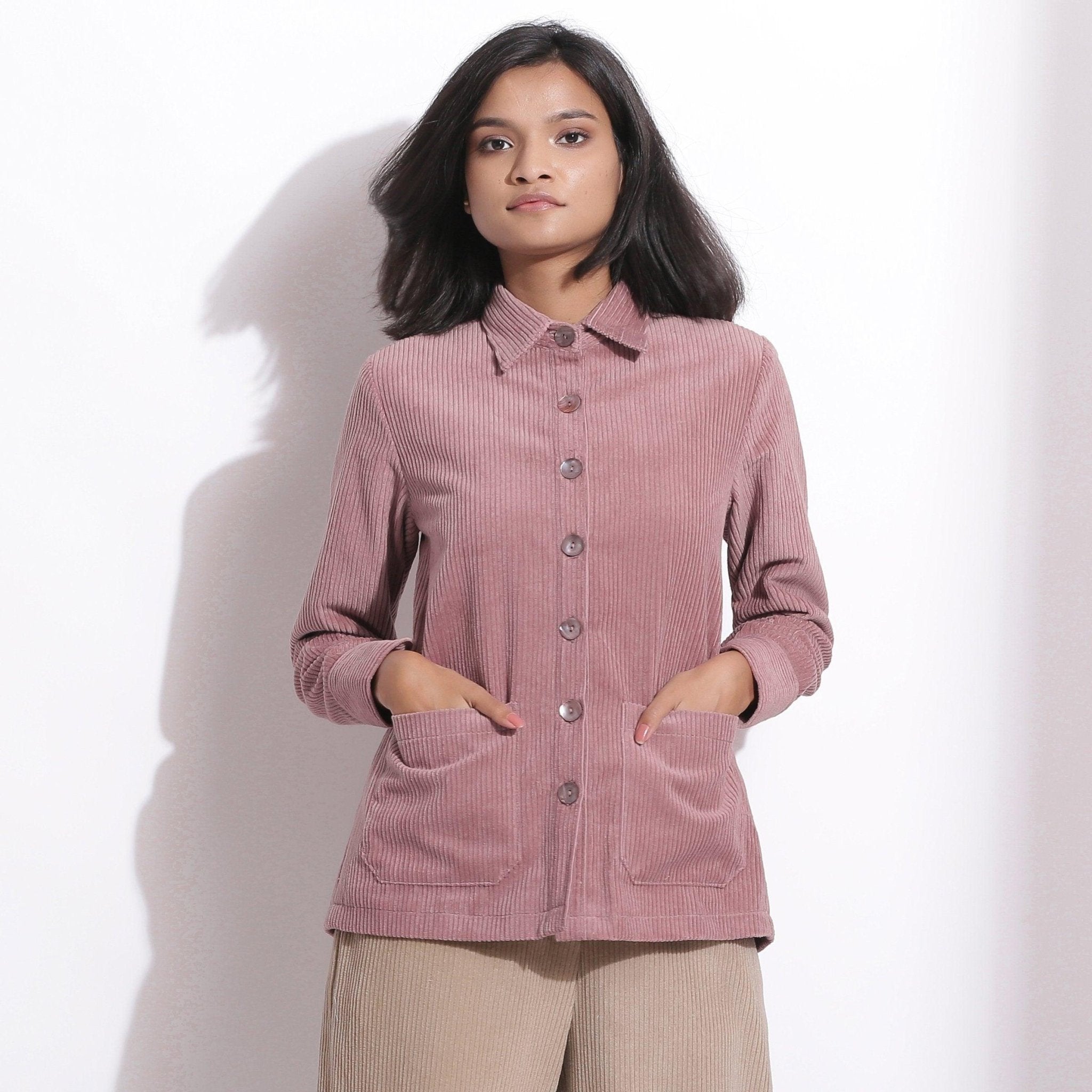 Mauve Warm Cotton Corduroy Button-Down Shirt 46