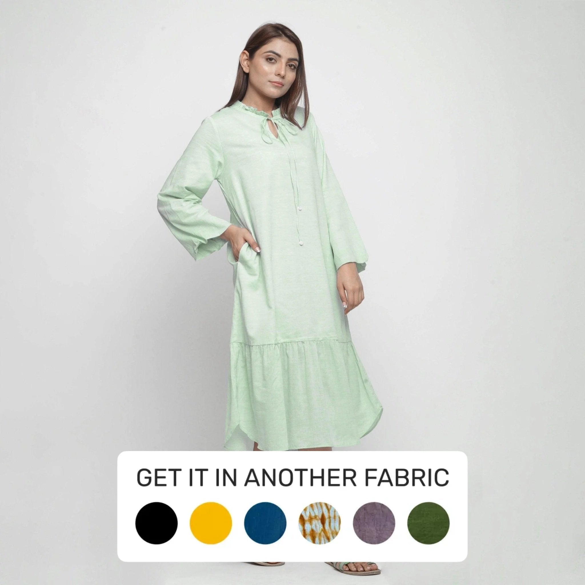 Mint Green Yarn Dyed Cotton Ruffled Midi Tier Dress Mint Green Yarn Dyed Cotton Ruffled Midi Tier Dress