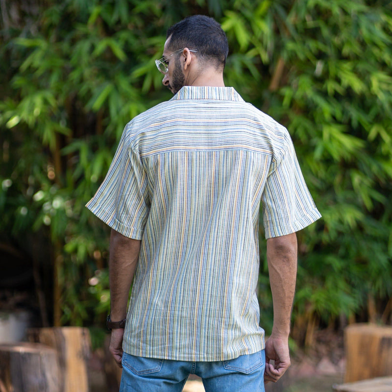 Multicolor Striped Handspun Cotton Half Sleeve Cuban Shirt