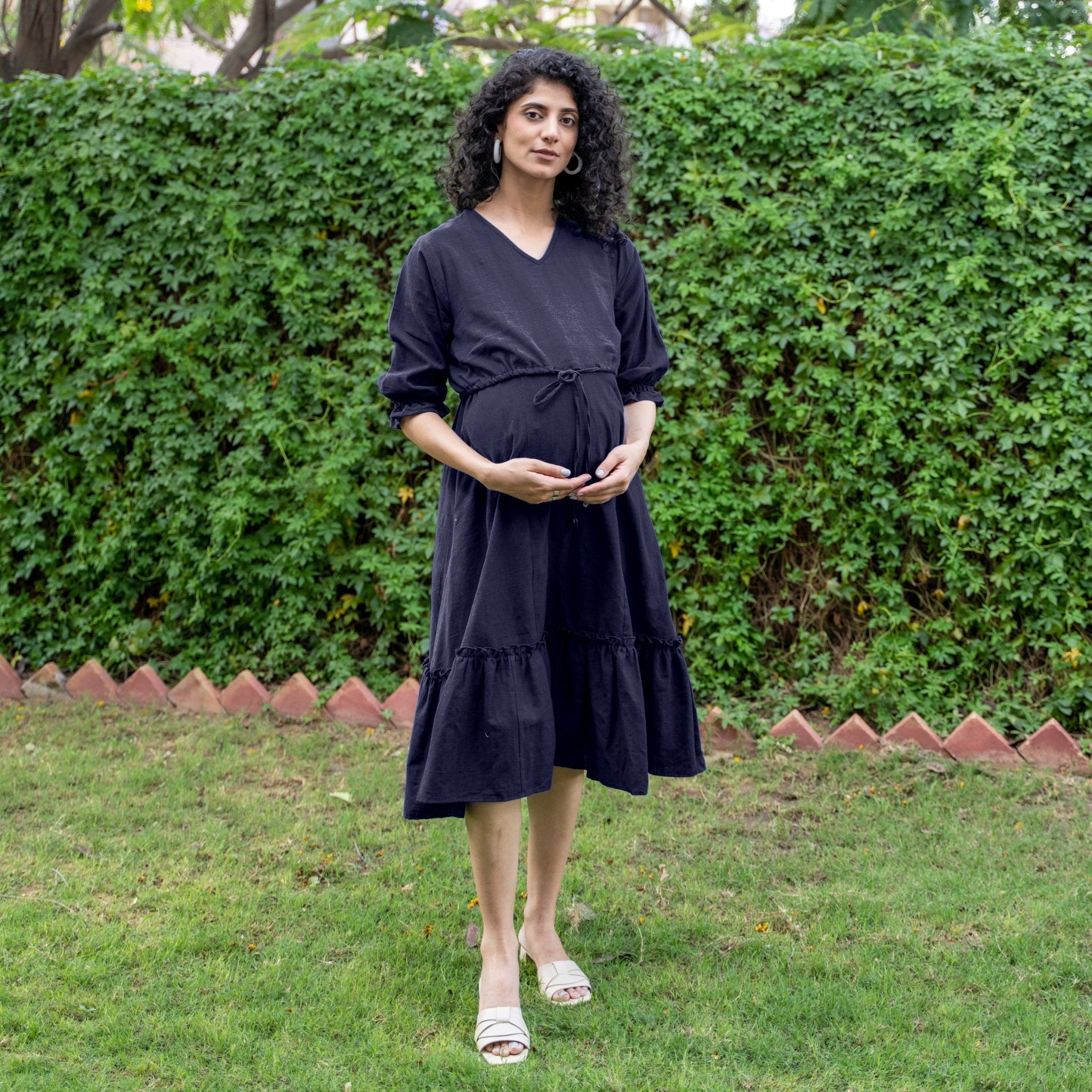 navy blue dress for baby girl Custom A-Line Tulle Deep V-Neck Ruffle Maternity Photoshoot Dress, Brick Red / 3XL