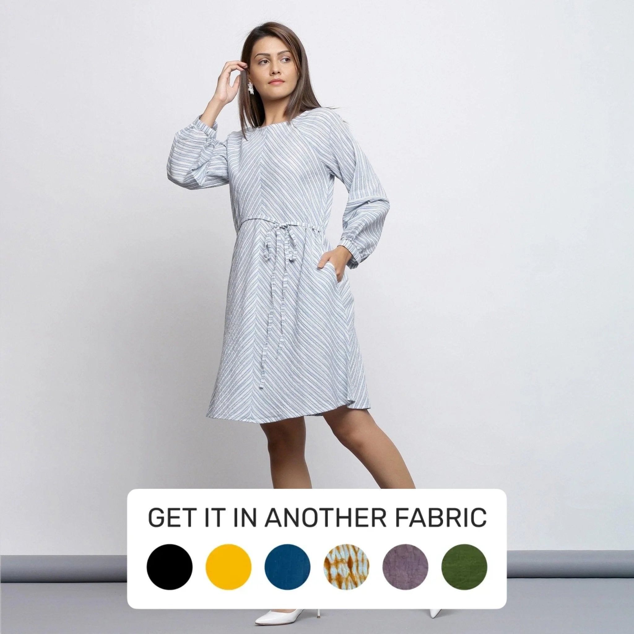 Off-White Cotton Boat Neck Knee Length Paneled Dress Off-White Cotton Boat Neck Knee Length Paneled Dress