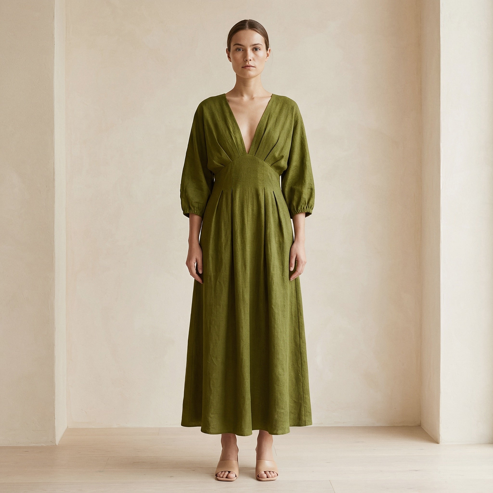olive green wrap maxi dress olive green wrap dress PinkBlush Olive Green Draped 3/4 Sleeve Maxi Dress