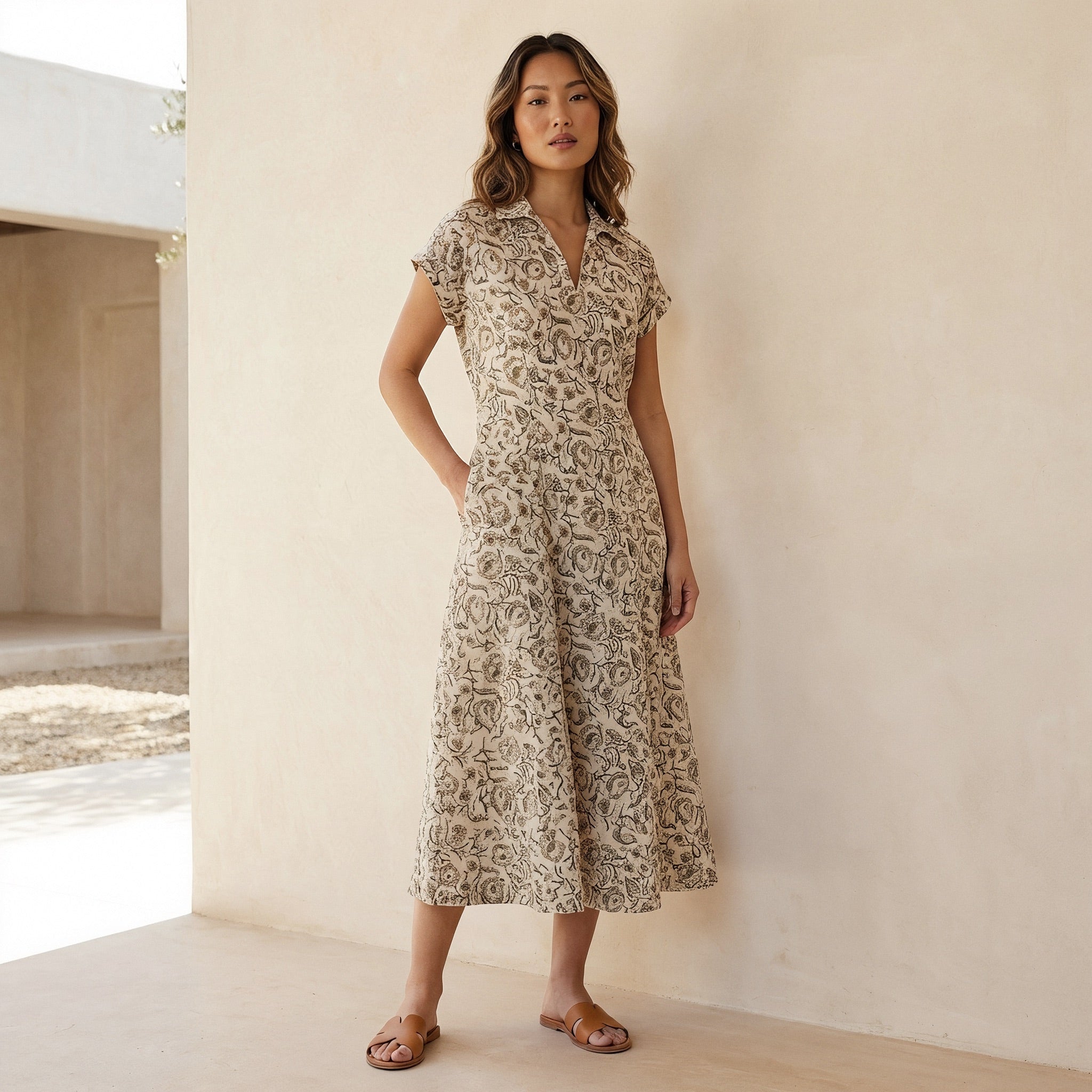 Olive Green Floral Block Print Cotton Paneled A-Line Midi Dress 66" / Tall (5'7" and above) Olive Green Floral Block Print Cotton Paneled A-Line Midi Dress 66" / Tall (5'7" and above)