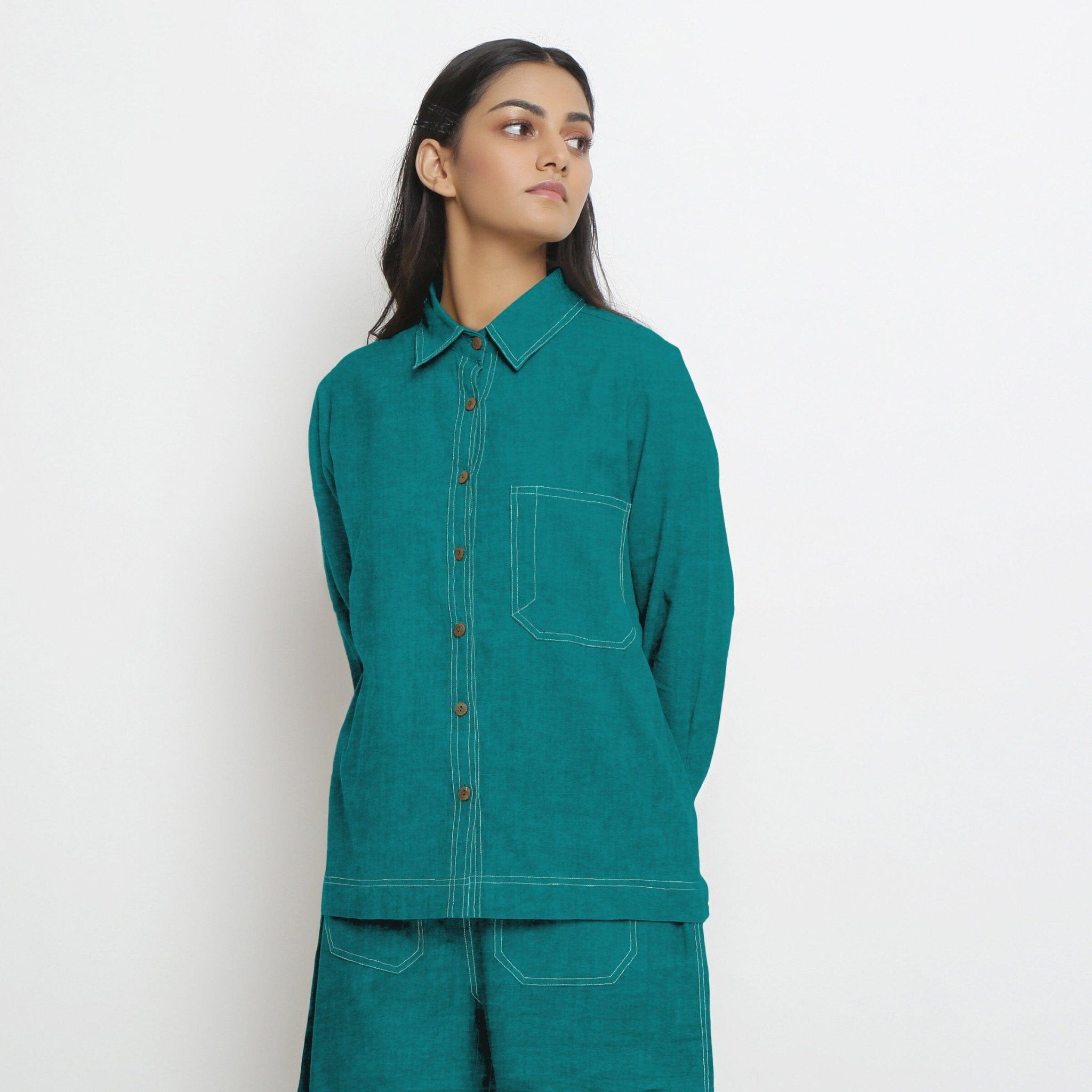 Olive Green Cotton Flax Relaxed Full Sleeve Button-Down Shirt main image 0