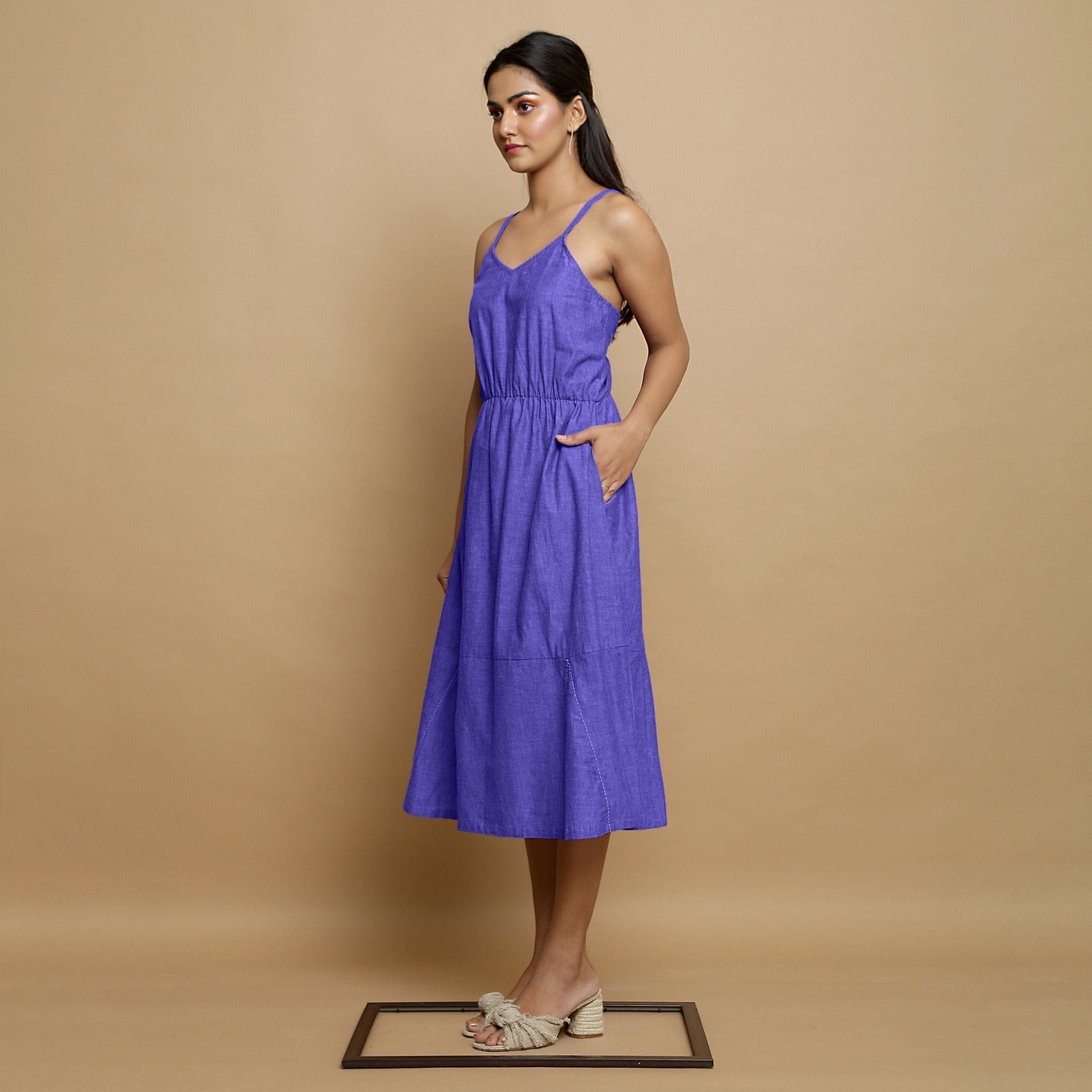 cotton cami midi dress Purple Cotton Poplin Elasticated Midi Cami Dress Custom Size (Free) / Regular (5'2