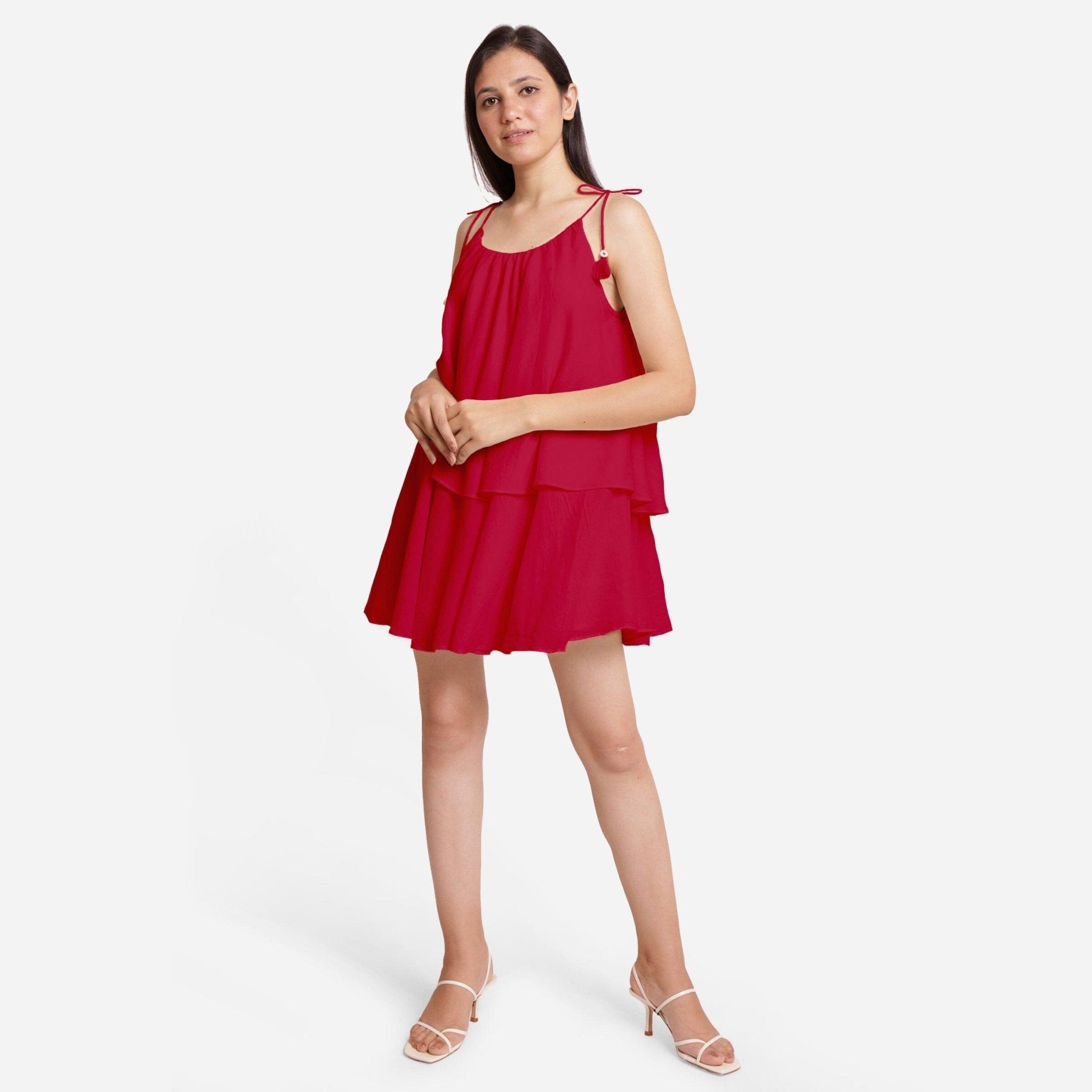 Red Bright Tiered Mini Dress