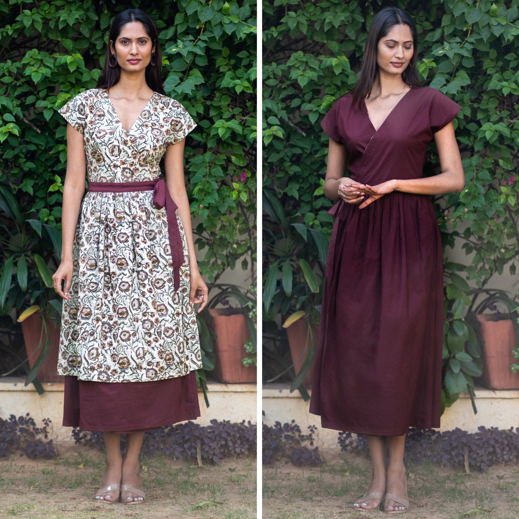 V Neck Sleeveless Color Block Printed Maxi Swing Dress main image 0