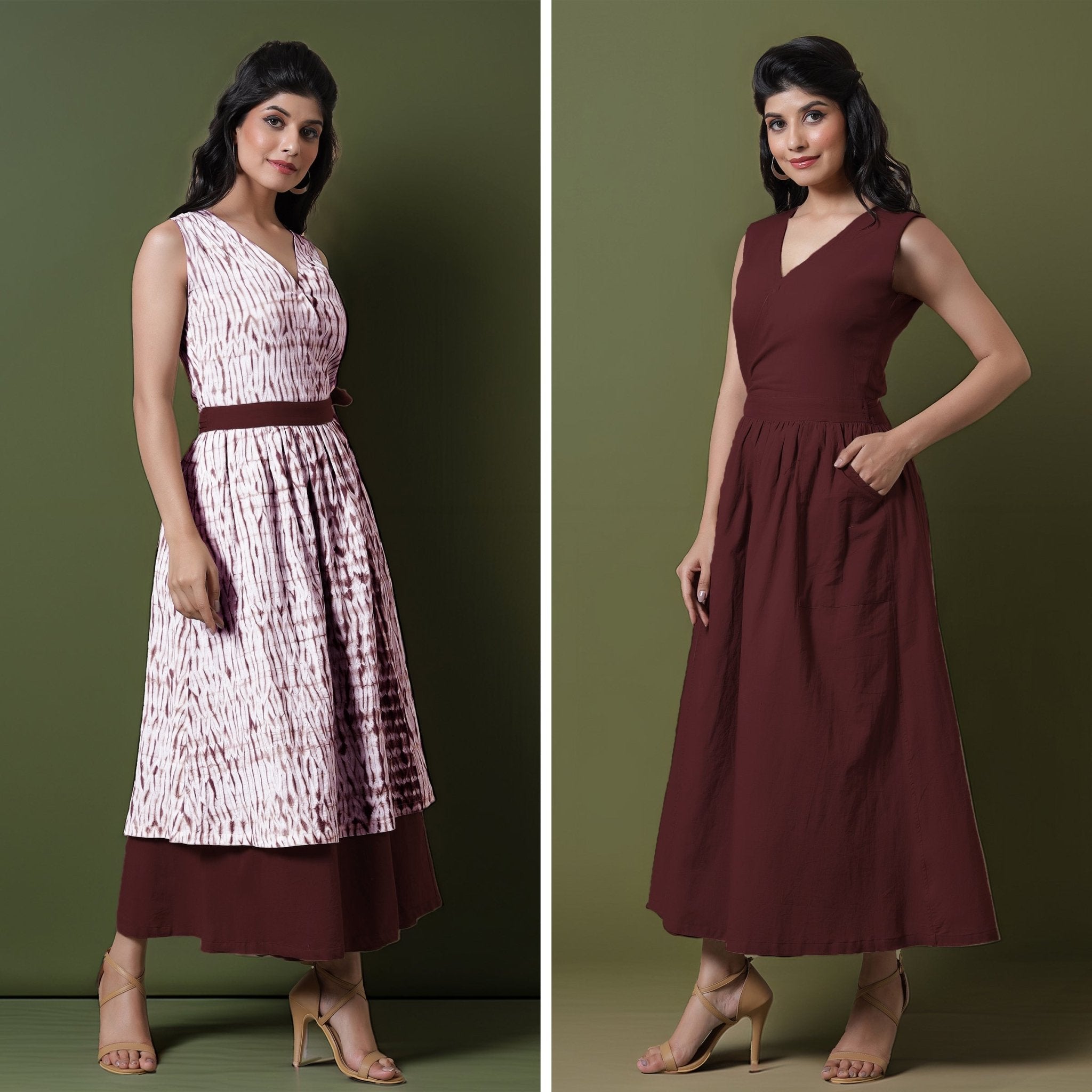 Maroon Tie Up Dress With Belt