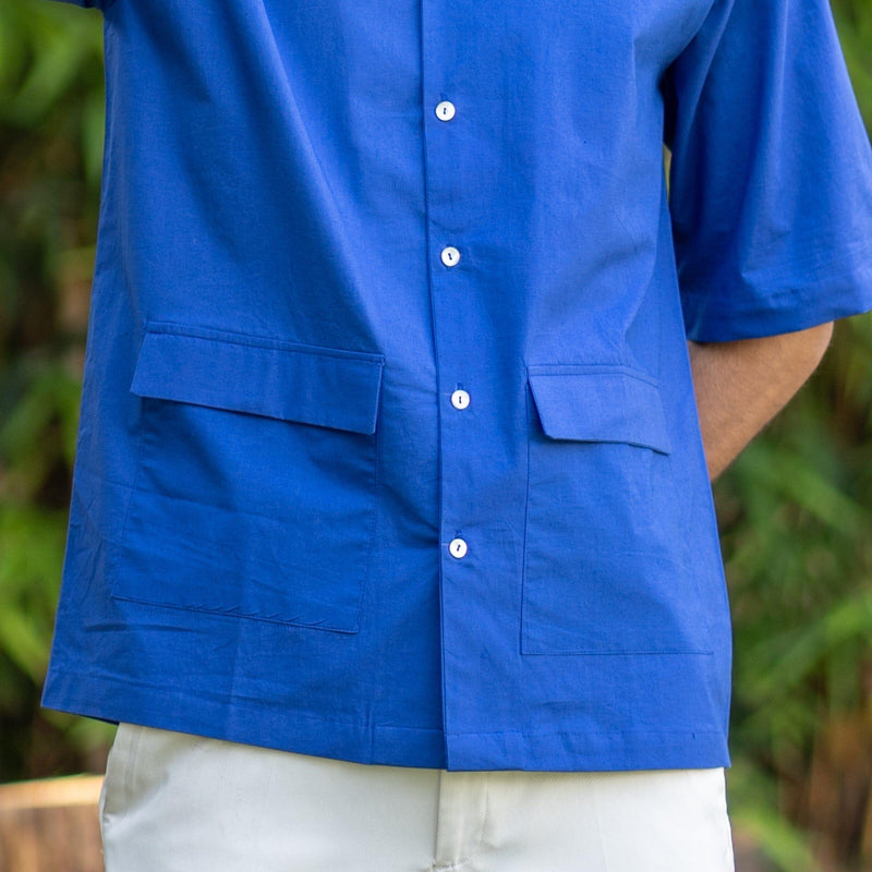 Royal Blue Cotton Poplin Oversized Cuban Shirt