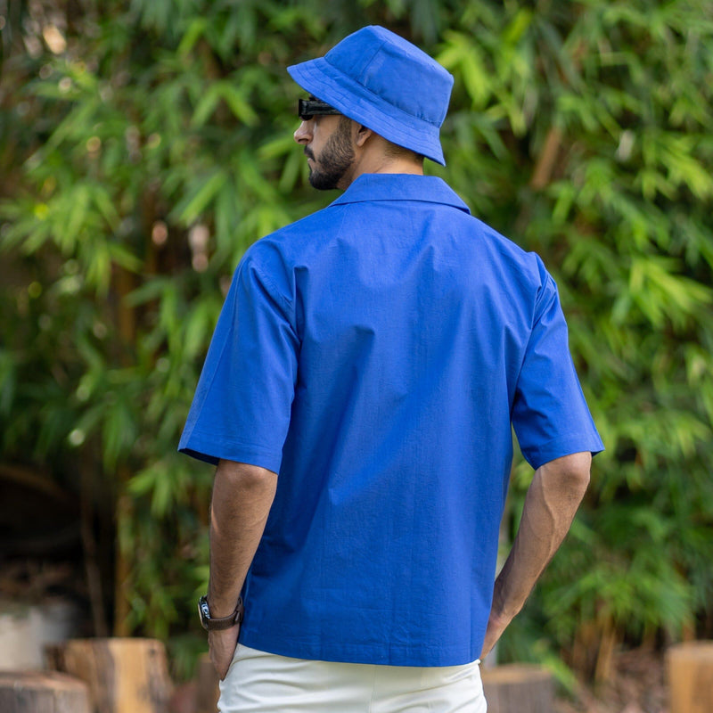 Royal Blue Cotton Poplin Oversized Cuban Shirt