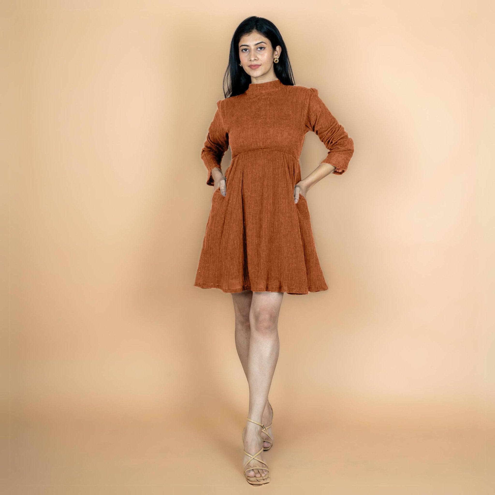short rust dress Coast Women's Petite Short Sleeve V Neck Wrap Front Midi Dress in Rust | Size: 4