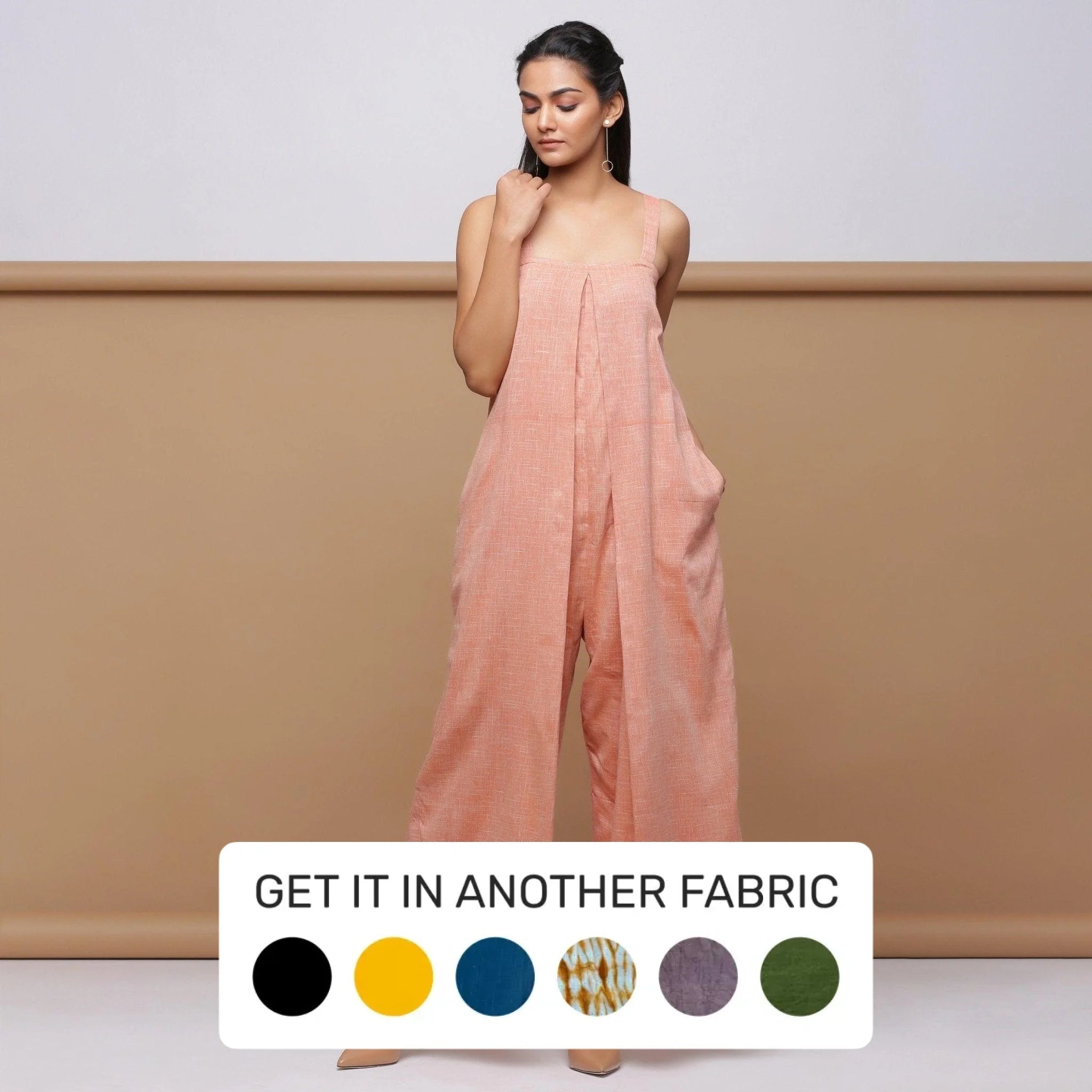Buy Salmon Pink Cotton Muslin Ankle Length Pleated Jumpsuit Online Buy Salmon Pink Cotton Muslin Ankle Length Pleated Jumpsuit Online