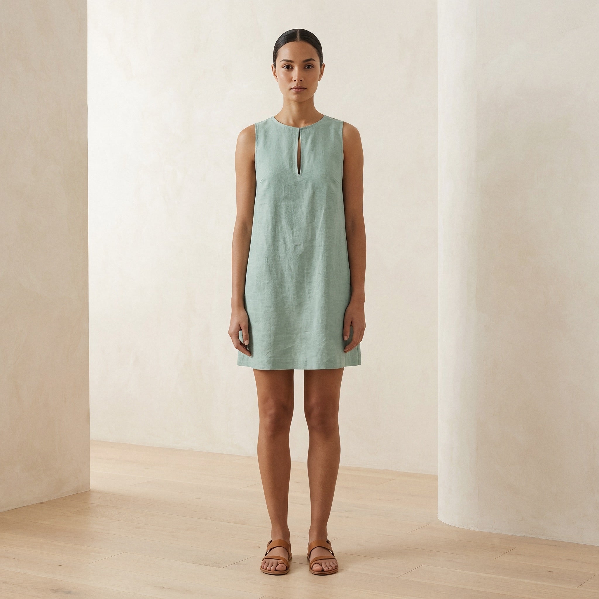 smoke green dress Cotton Sleeveless A-Line Short Shift — seamsfriendly.com lily_style_silhouette::Column