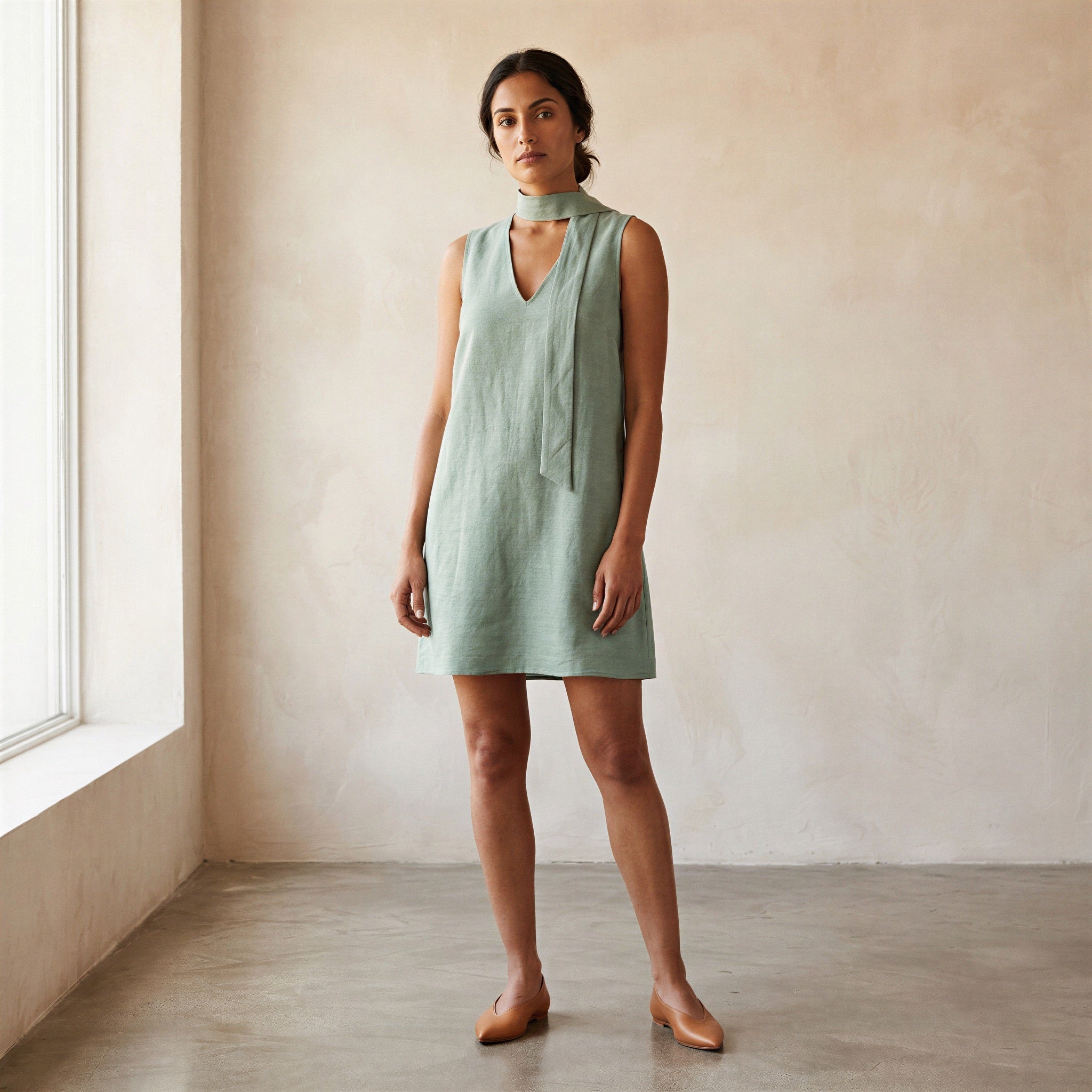 short dress with neck scarf Meira Satin Scarf-Neck Mini Dress in Light Blue Light Blue / M