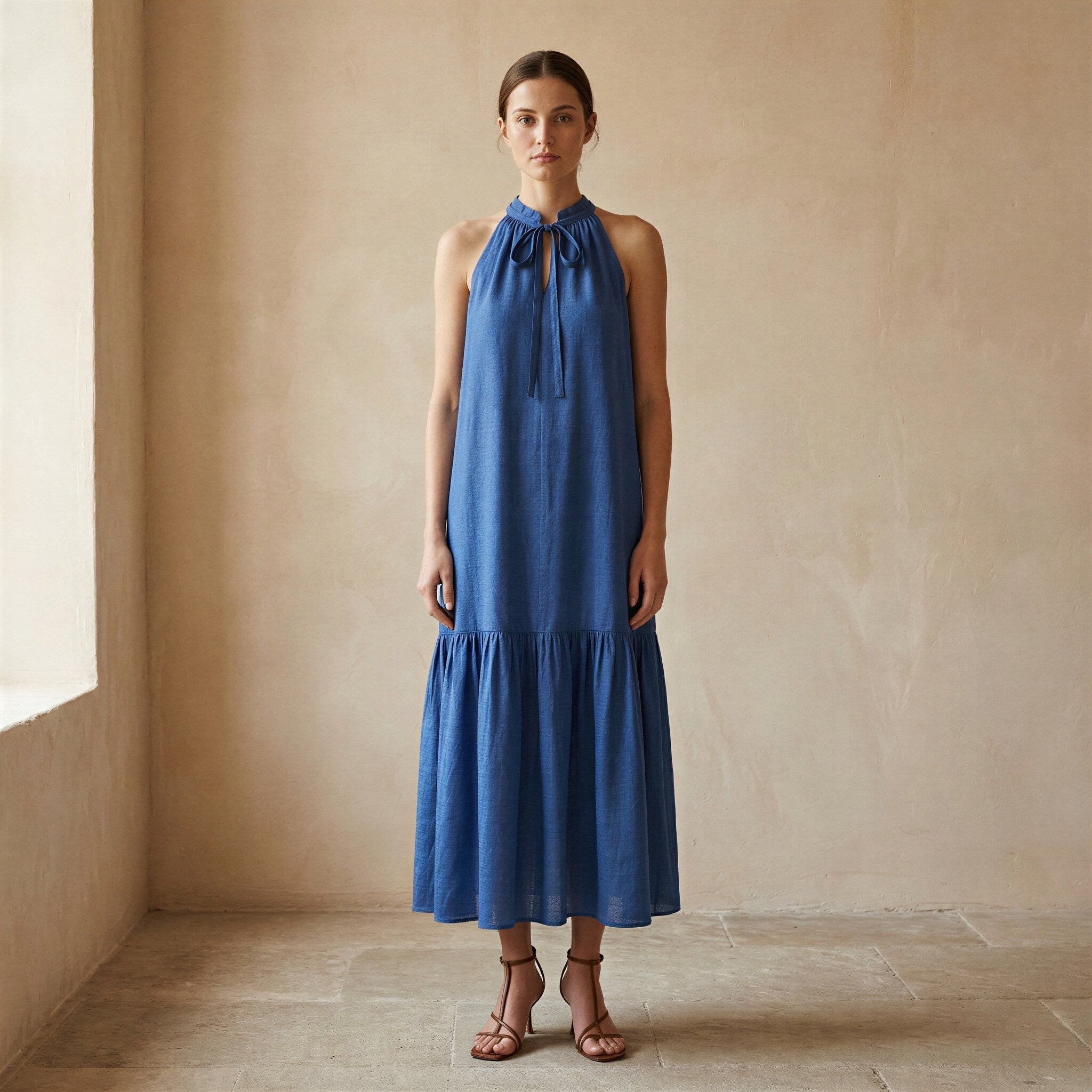 teal halter neck dress Organza Halter Neck Maxi Dress main image 1