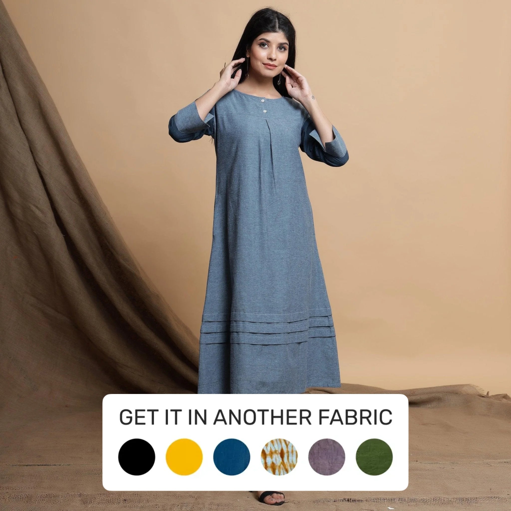 Turkish Blue Yarn Dyed Cotton Yoked Maxi Dress