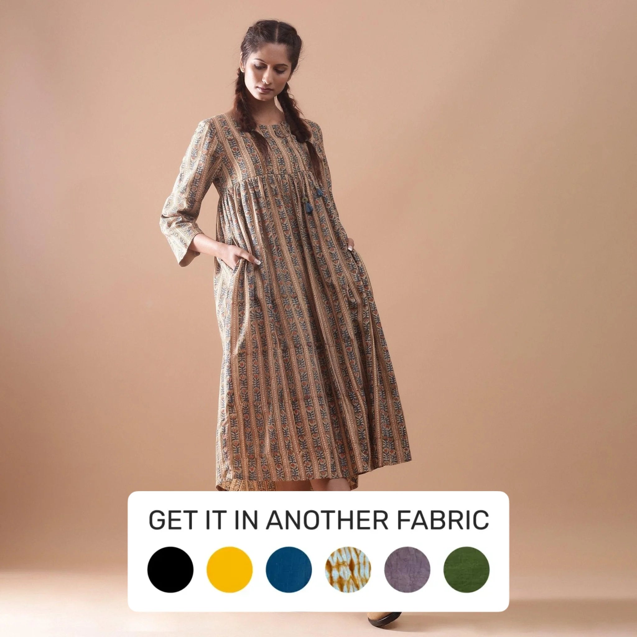 Warm Kalamkari Block Printed Cotton Midi Dress Warm Kalamkari Block Printed Cotton Midi Dress