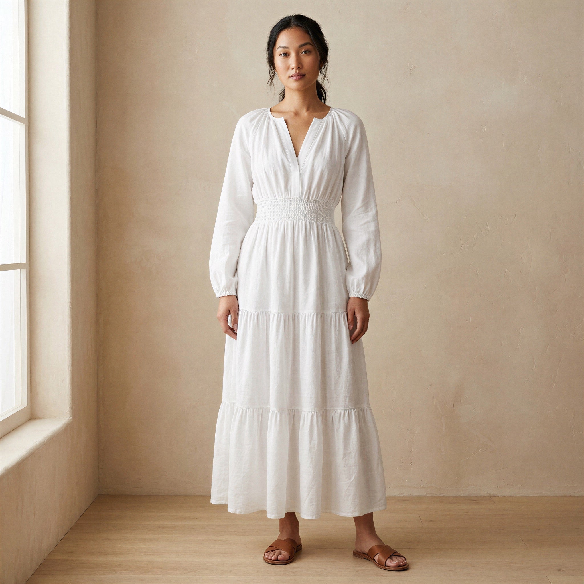Buy White Cotton Fit and Flare Maxi Tier Dress Online at SeamsFriendly